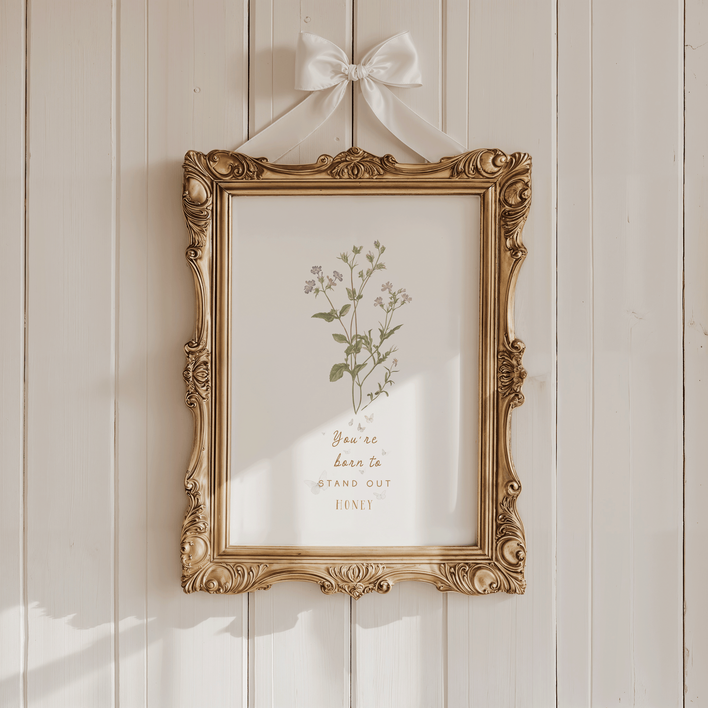 Wildflower Vintage Nursery Art | Canvas Art, Art Prints & Framed Canvas, boho vintage wildflowers flower botanical butterflies poster print, you are born to stand out honey typography inspirational quote, girl newborn toddler nursery bedroom playroom canvas wall art framed