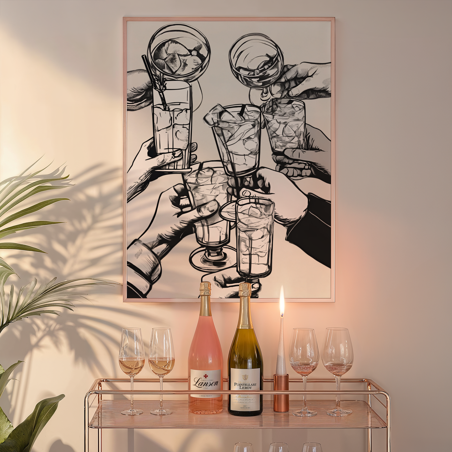 Cheers Bar Cart Art | Canvas Art, Art Prints & Framed Canvas, minimal modern cin cin bar cart kitchen restaurant wall art