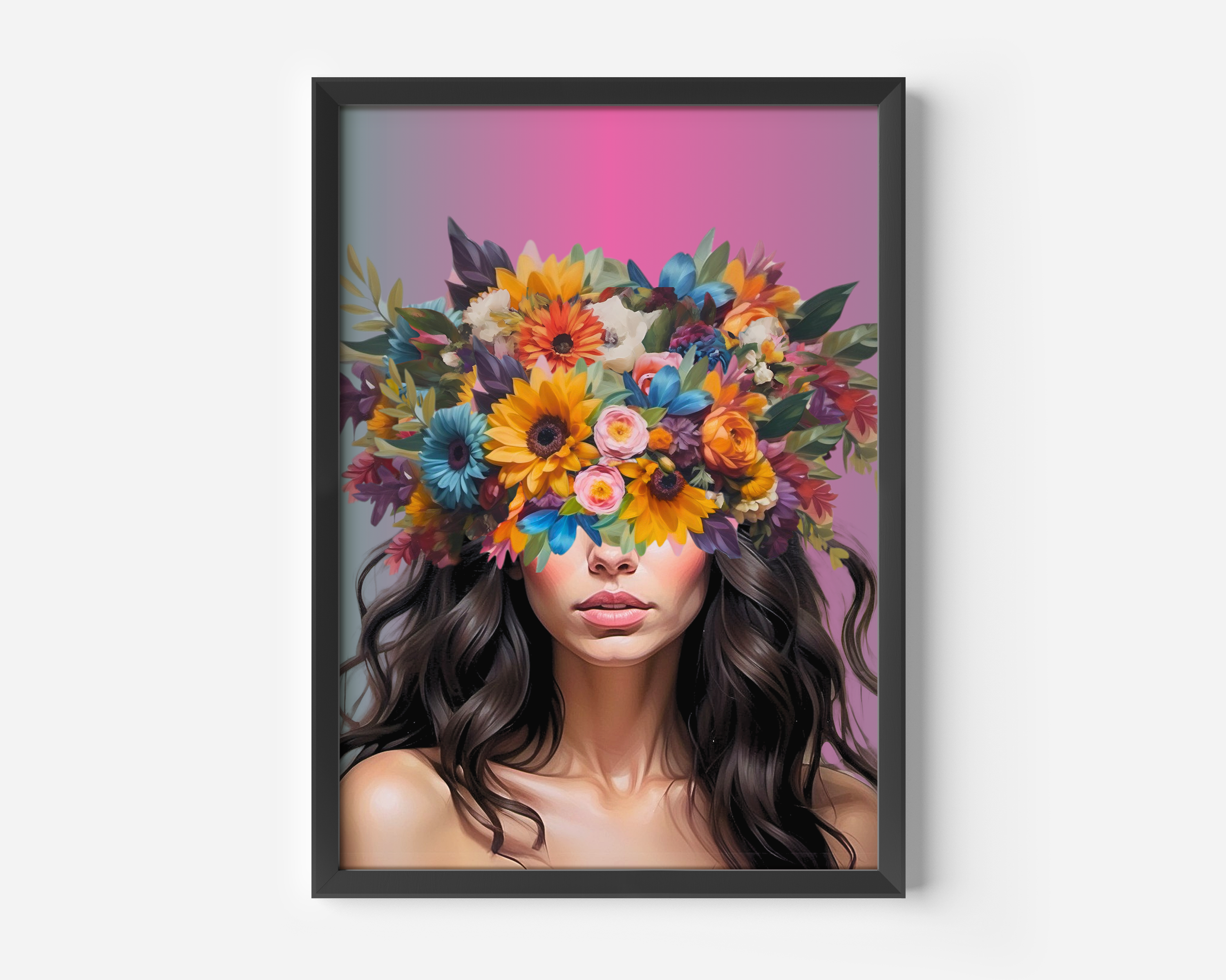 Woman Flower Head | Canvas Art, Art Prints & Framed Canvas, female girl flower head modern maximalism wall art