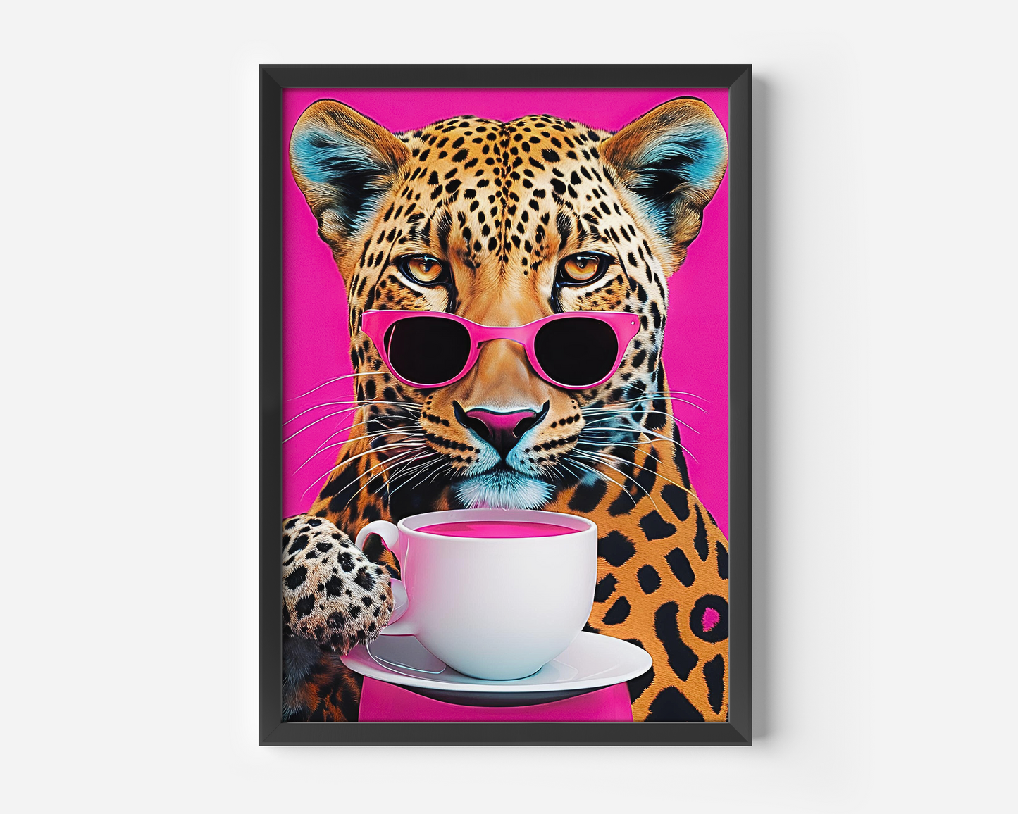 Leopard Drinking Coffee Print | Canvas Art, Art Prints & Framed Canvas