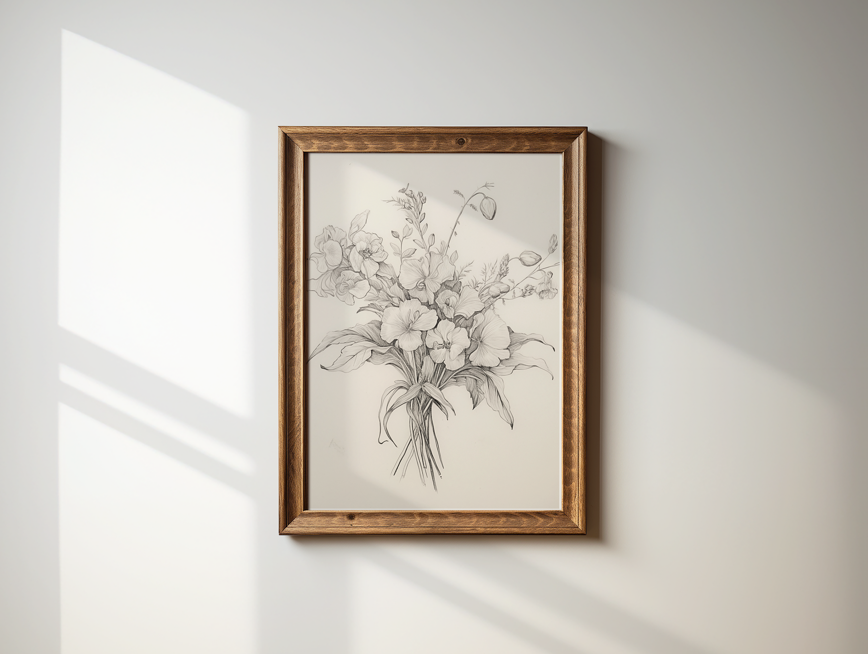 Vintage Flower Sketch Wall Art | Canvas Art, Art Prints & Framed Canvas, antique wildflower bouquet floral botanical sketch illustration poster print, beige white black brown, minimalist botanical canvas framed wall art 