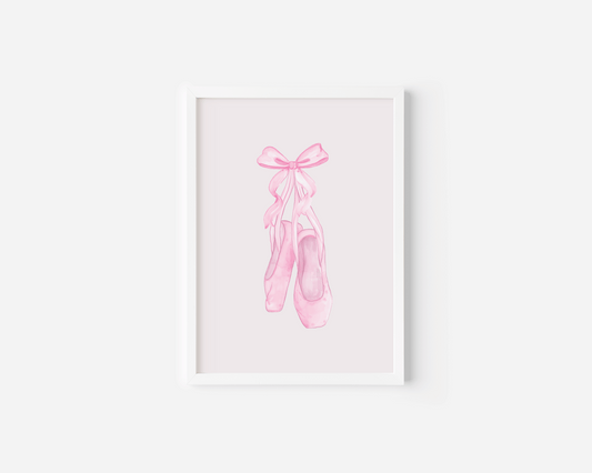 Ballet Slippers Nursery Wall Art | Canvas Art, Art Prints & Framed Canvas, pastel pink watercolor coquette bow ribbon ballerina shoes feminine canvas wall art, trendy chic vintage boho minimal, play room kids bedroom, girly closet bedroom 