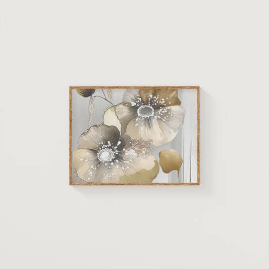 Abstract Flowers Art | Canvas Art, Art Prints & Framed Canvas, Taupe Spring Poppy II Wall Art, great big canvas, beige gold white 