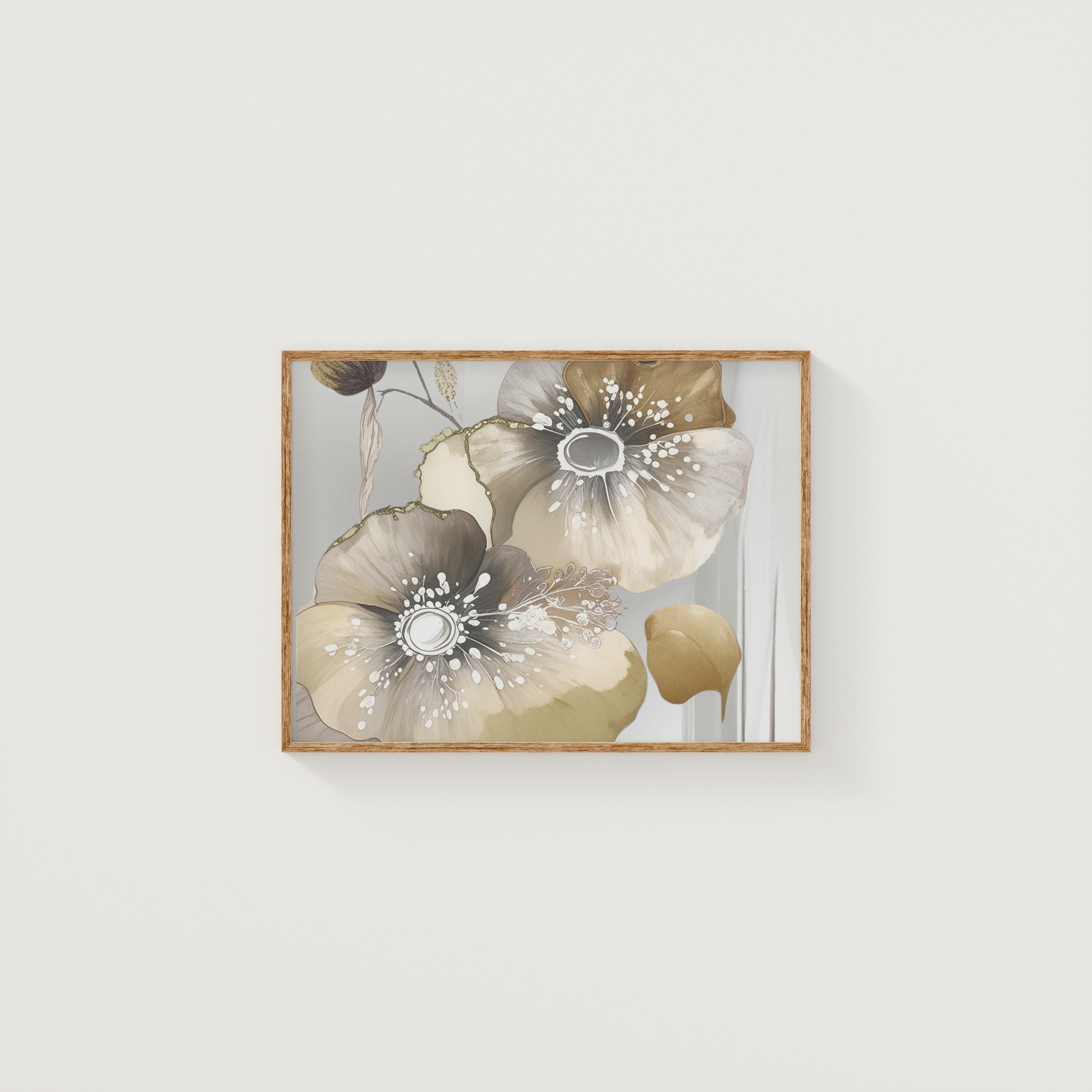 Abstract Flowers Art | Canvas Art, Art Prints & Framed Canvas, Taupe Spring Poppy II Wall Art, great big canvas, beige gold white 