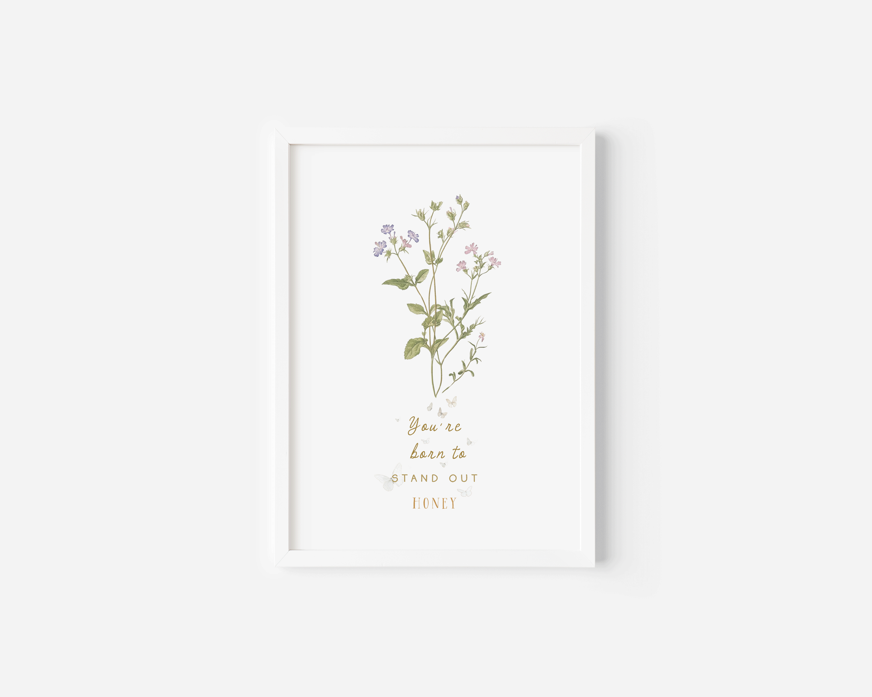 Wildflower Vintage Nursery Art | Canvas Art, Art Prints & Framed Canvas, boho vintage wildflowers flower botanical butterflies poster print, you are born to stand out honey typography inspirational quote, girl newborn toddler nursery bedroom playroom canvas wall art framed