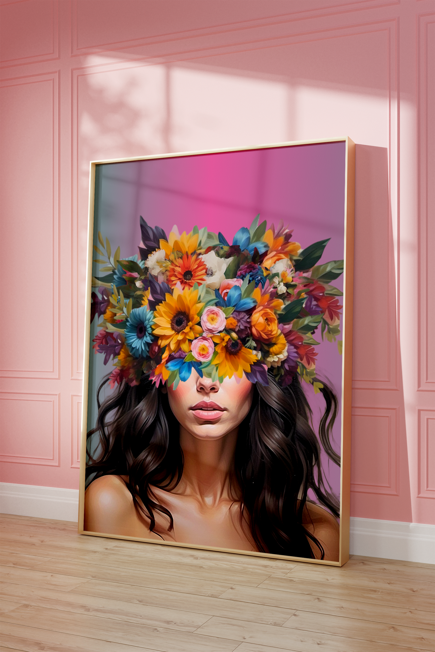 Woman Flower Head | Canvas Art, Art Prints & Framed Canvas, female girl flower head modern maximalism wall art