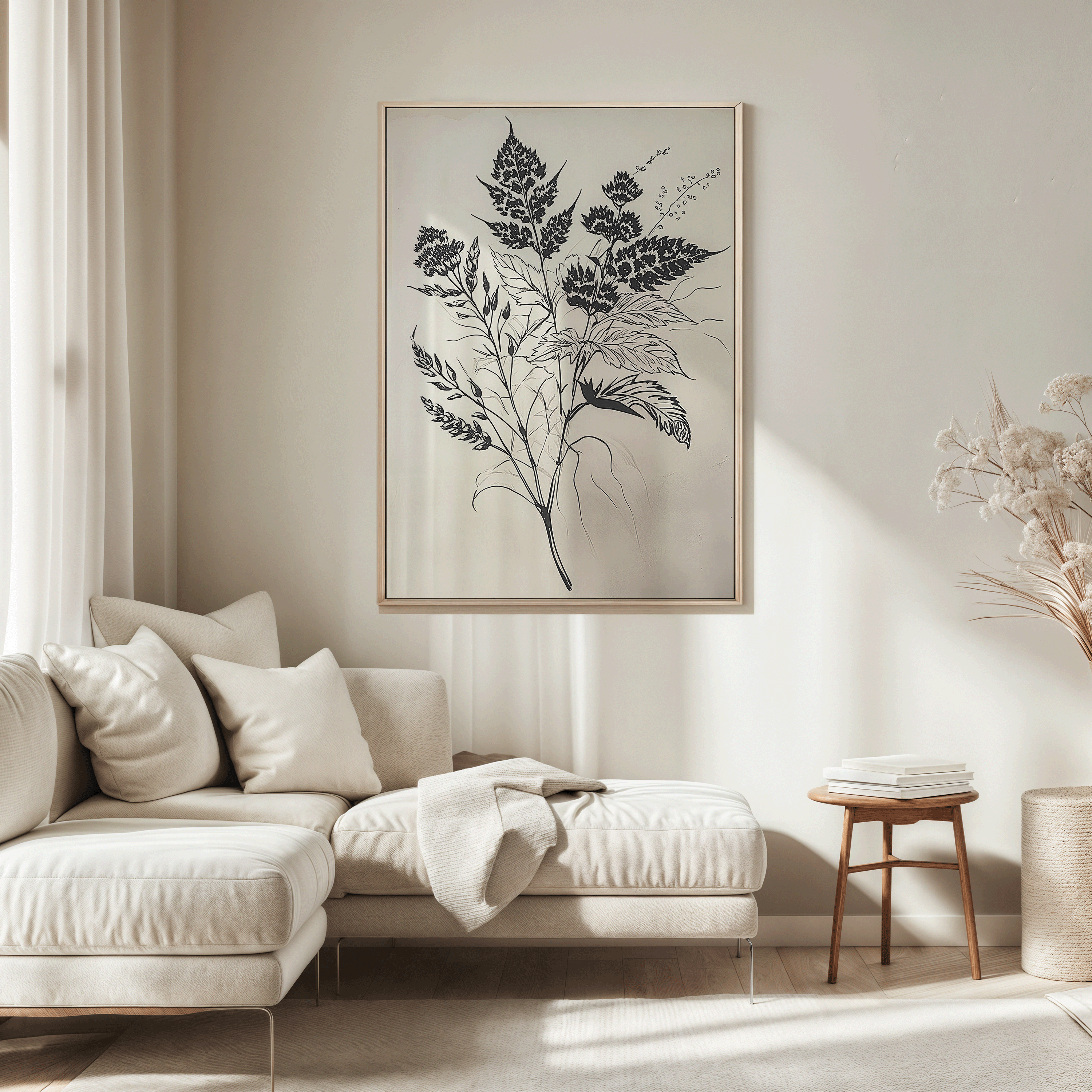 Black Botanical Wall Art | Canvas Art, Art Prints & Framed Canvas, black beige flower stem bouquet boho vintage sketch canvas wall art