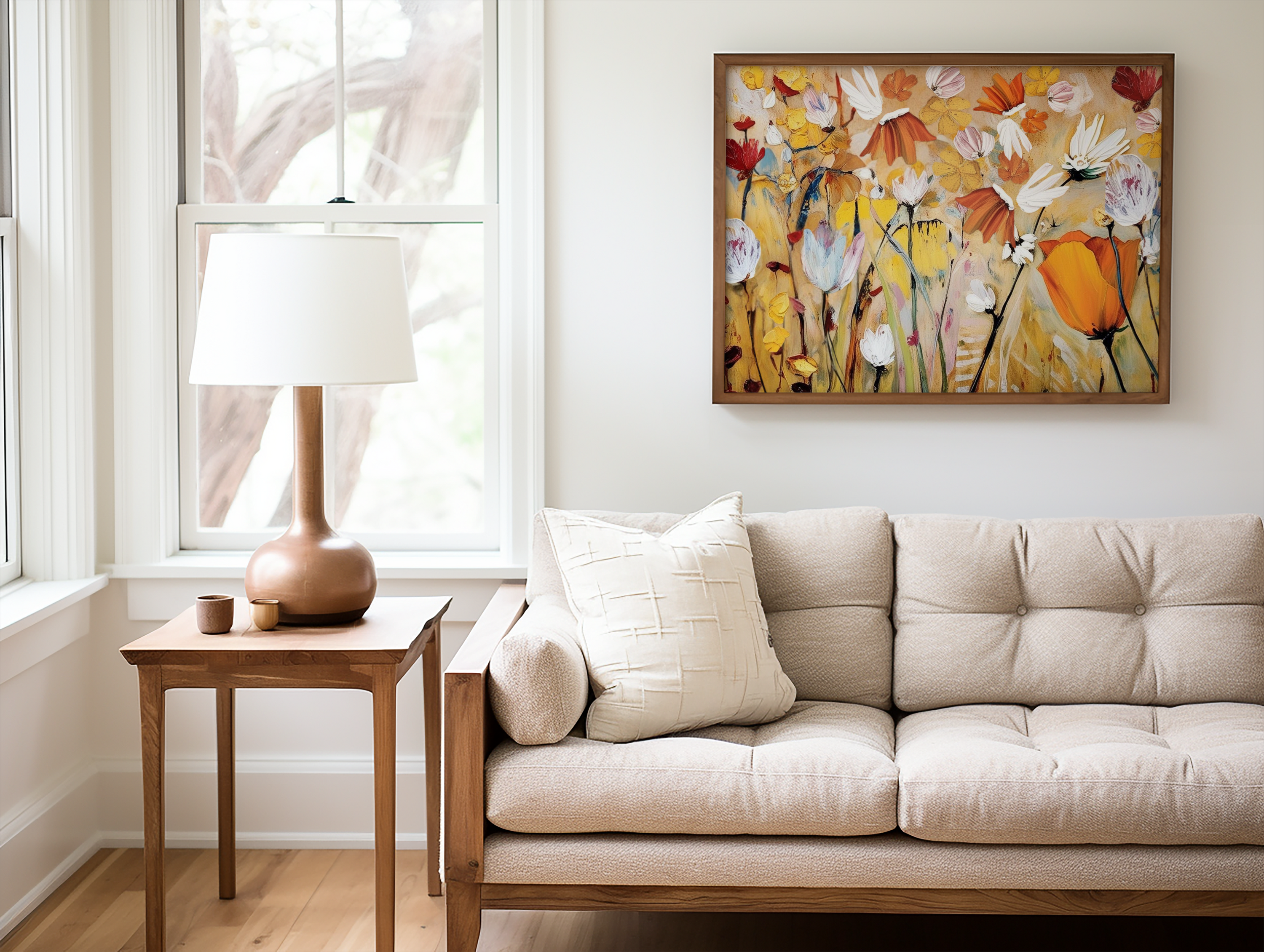 Spring Flower Wall Art | Canvas Art, Art Prints & Framed Canvas, Jostle wall art, orange yellow white botanical oil painting, Jill Martin