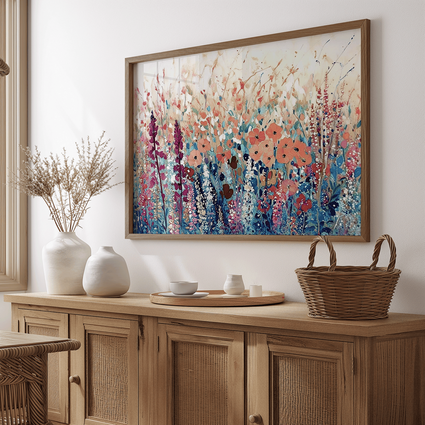 Wildflower Landscape Canvas Print | Canvas Art, Art Prints & Framed Canvas, pink orange blue green purple flower floral botanical colorful vibrant canvas wall art, living room spring landscape, dining room, hallway bedroom canvas print