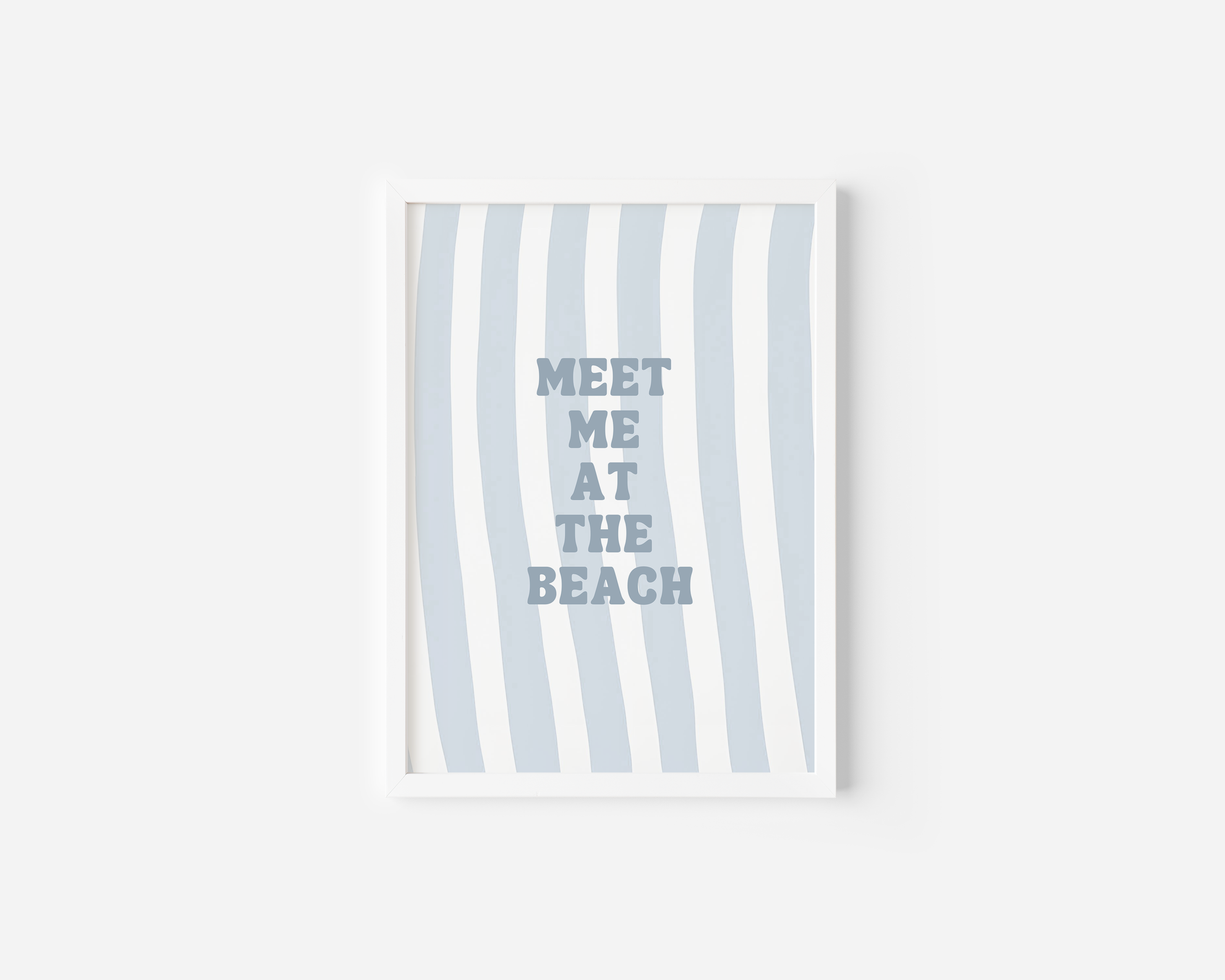 Meet Me at the Beach Wall Art | Canvas Art, Art Prints & Framed Canvas, blue white striped summer nautical beach typography canvas wall art, cottage beach house vacation home wall art prints, fun trendy minimal print