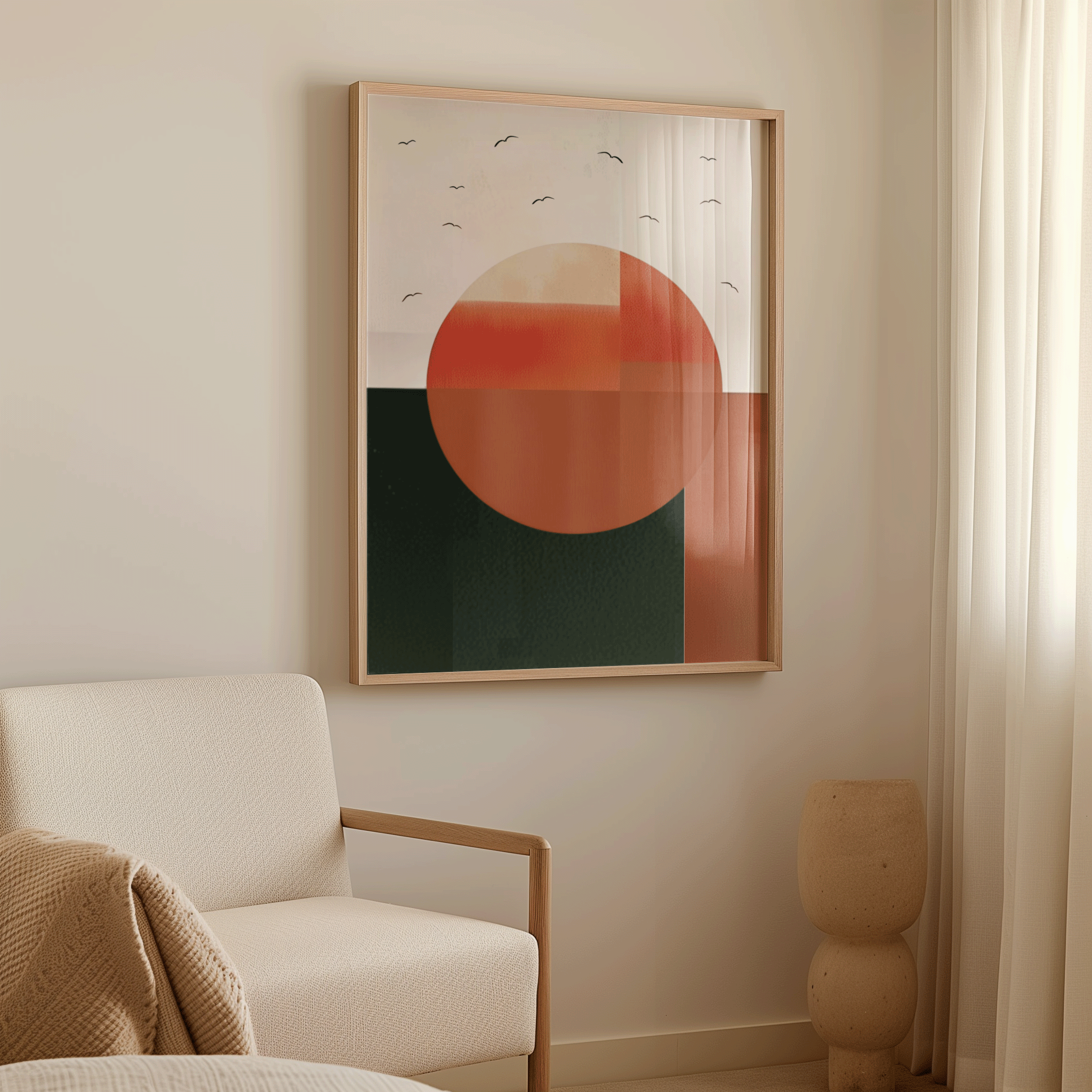 Boho Abstract Wall Art | Canvas Art, Art Prints & Framed Canvas, scandinavian boho nordic norwegian wall art poster print, boho vintage color block orange green beige black, living room dining room bedroom hallway wall art canvas wall art prints