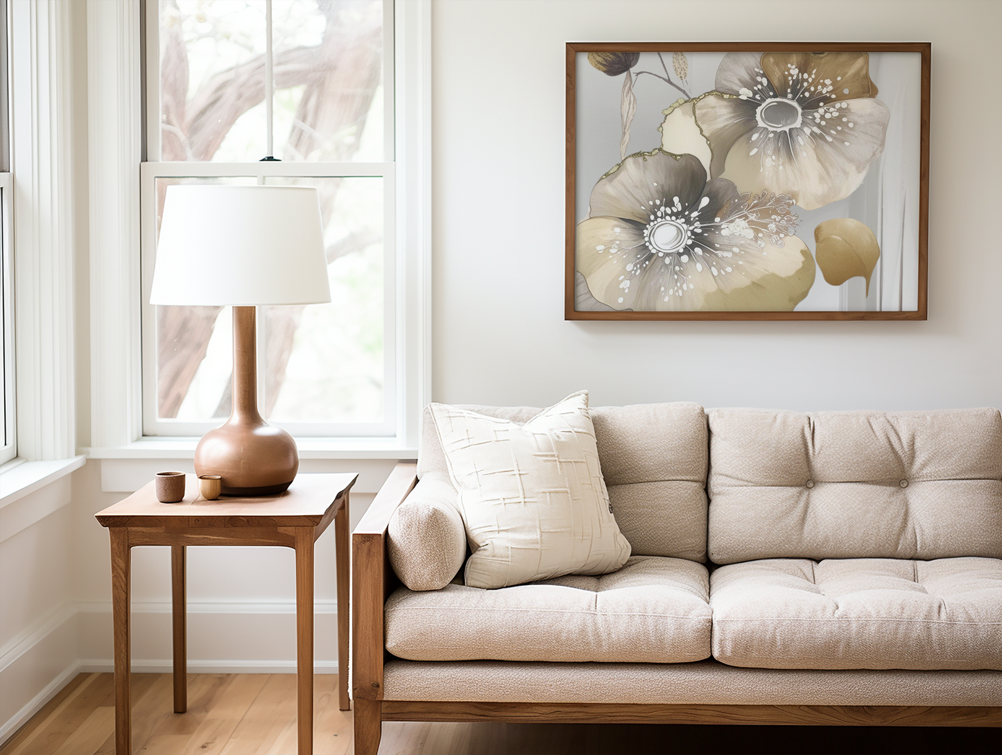 Abstract Flowers Art | Canvas Art, Art Prints & Framed Canvas, Taupe Spring Poppy II Wall Art, great big canvas, beige gold white 