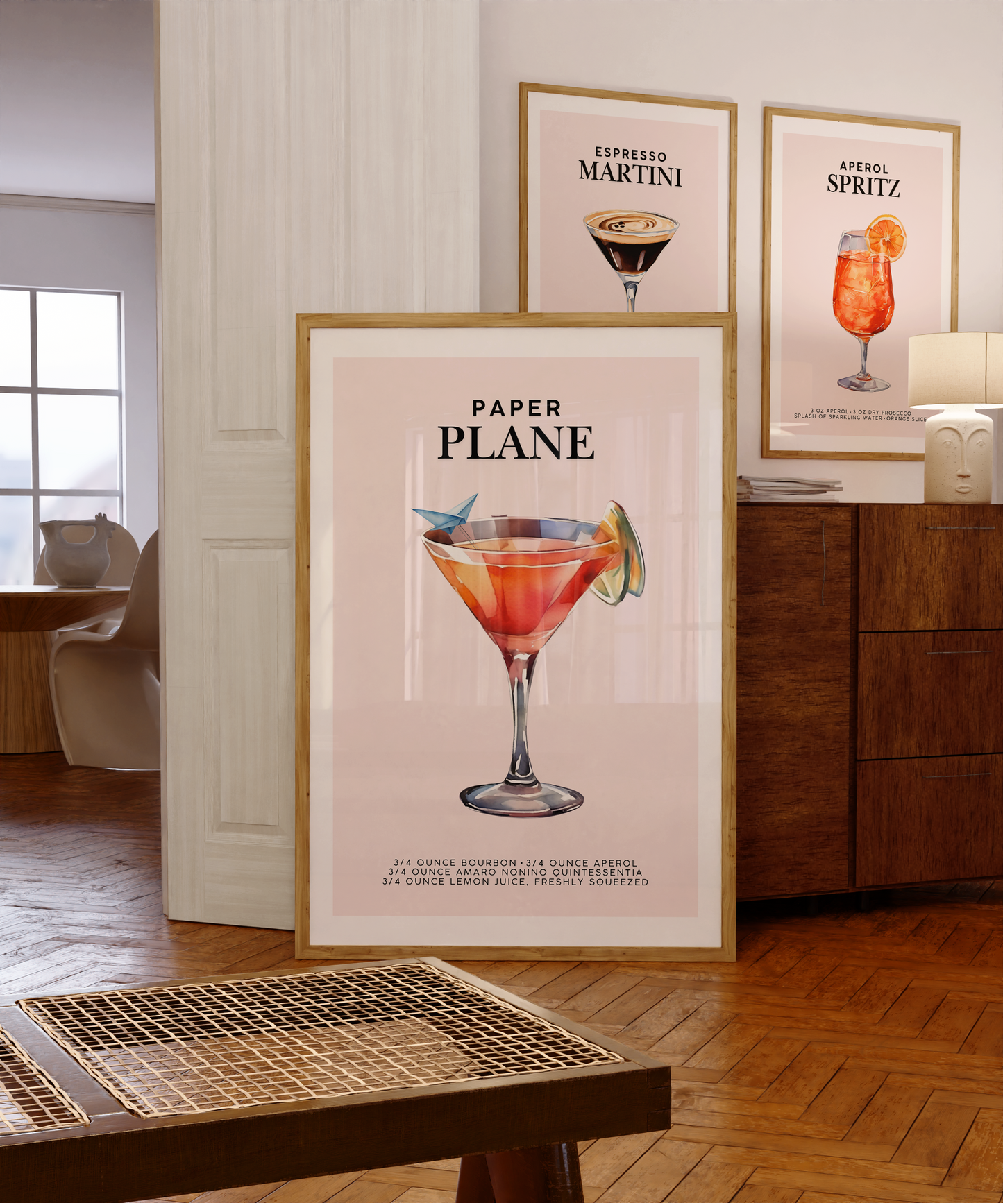 Paper Plane Cocktail Print | Canvas Art, Art Prints & Framed Canvas, signature drink paper plane cocktail poster print, party wedding bar sign, kitchen bar cart canvas wall art print