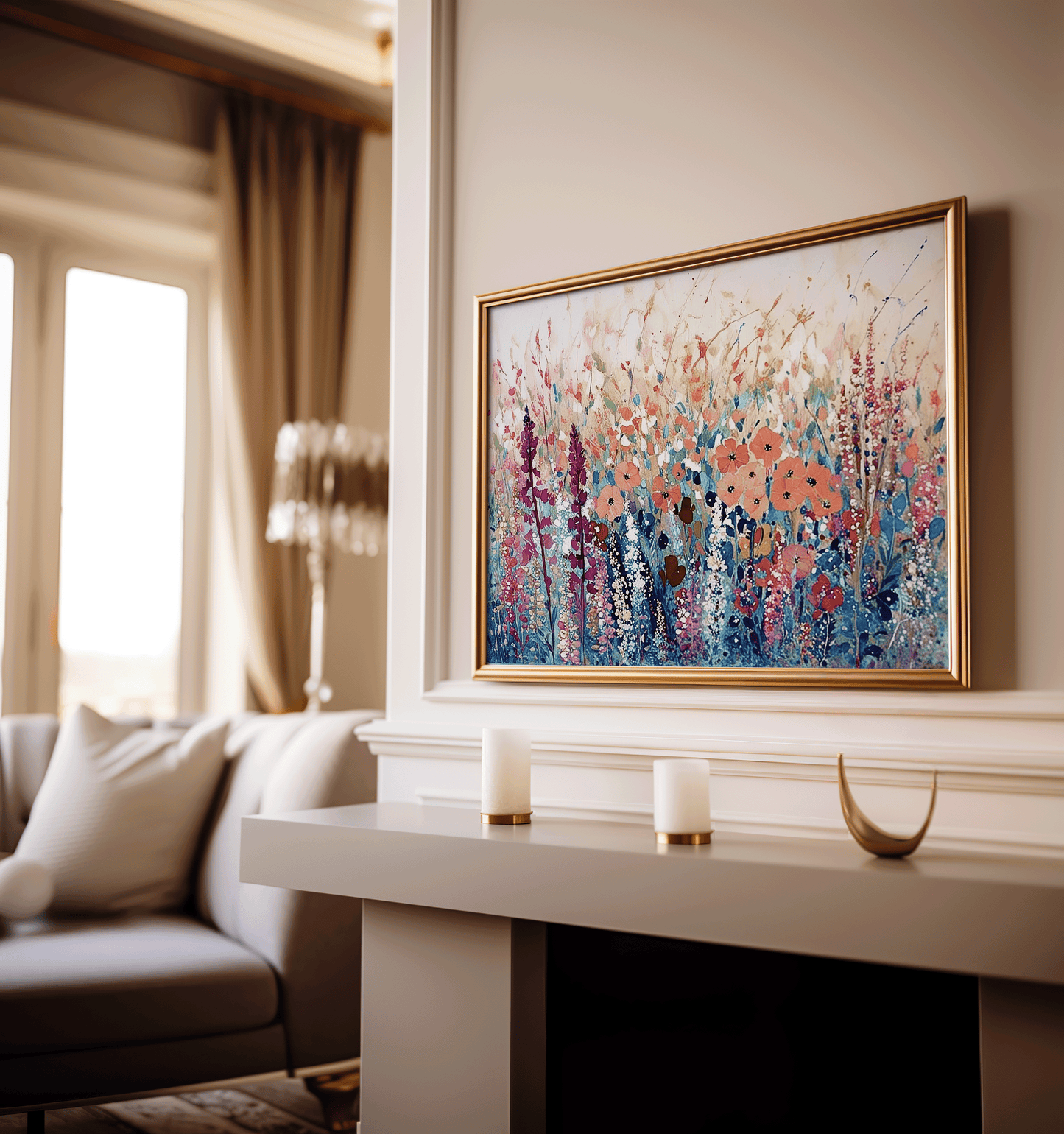 Wildflower Landscape Canvas Print | Canvas Art, Art Prints & Framed Canvas, pink orange blue green purple flower floral botanical colorful vibrant canvas wall art, living room spring landscape, dining room, hallway bedroom canvas print