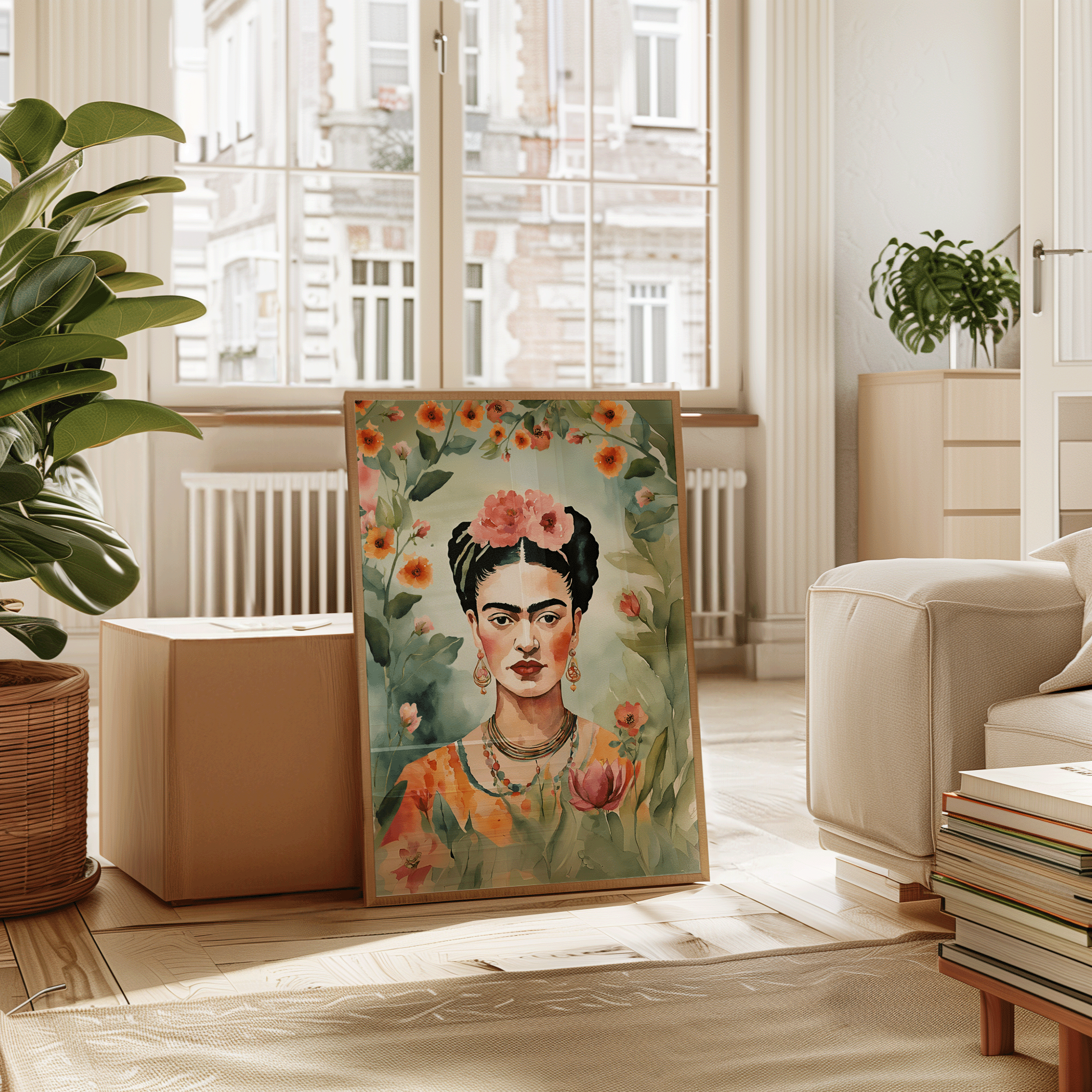 Frida Kahlo Wall Art | Canvas Art, Art Prints & Framed Canvas,  flower botanical floral colorful canvas wall art print, mexico artist, watercolor illustration, feminine artwork, living room, bedroom, dining room, hallway gallery wall, set of 2 set of 3 prints