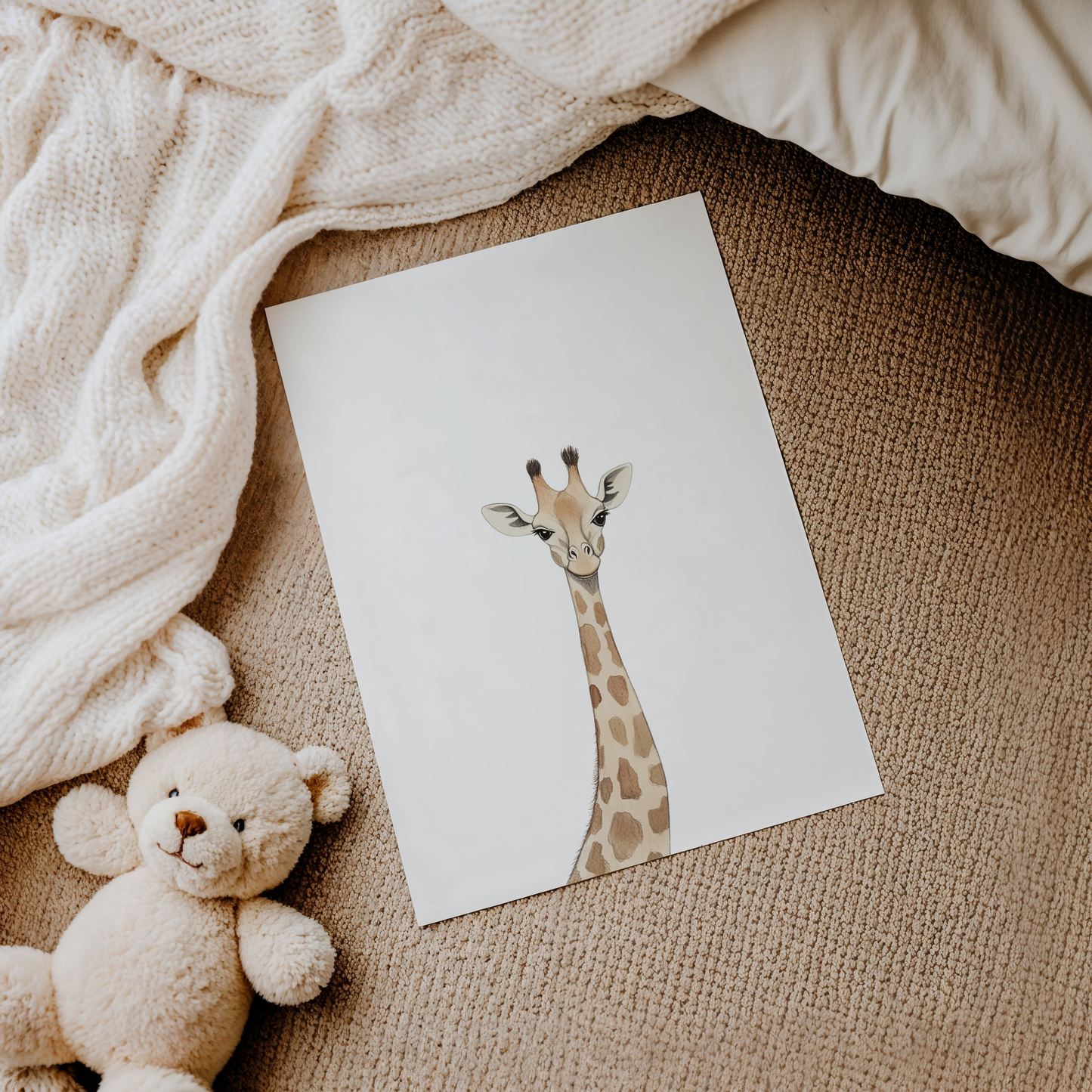 Giraffe Nursery Wall Art | Canvas Art, Art Prints & Framed Canvas, minimal neutral boho watercolor giraffe zoo animal print for kids bedroom nursery playroom canvas wall art