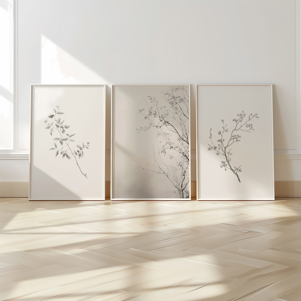 Vintage Minimal Botanical Wall Art | Canvas Art, Art Prints & Framed Canvas, antique branch flower beige brown black muted moody canvas wall art poster print, set of 2 set of 3 living room dining room neutral minimalist modern bedroom wall decor, cottage core, country farmhouse