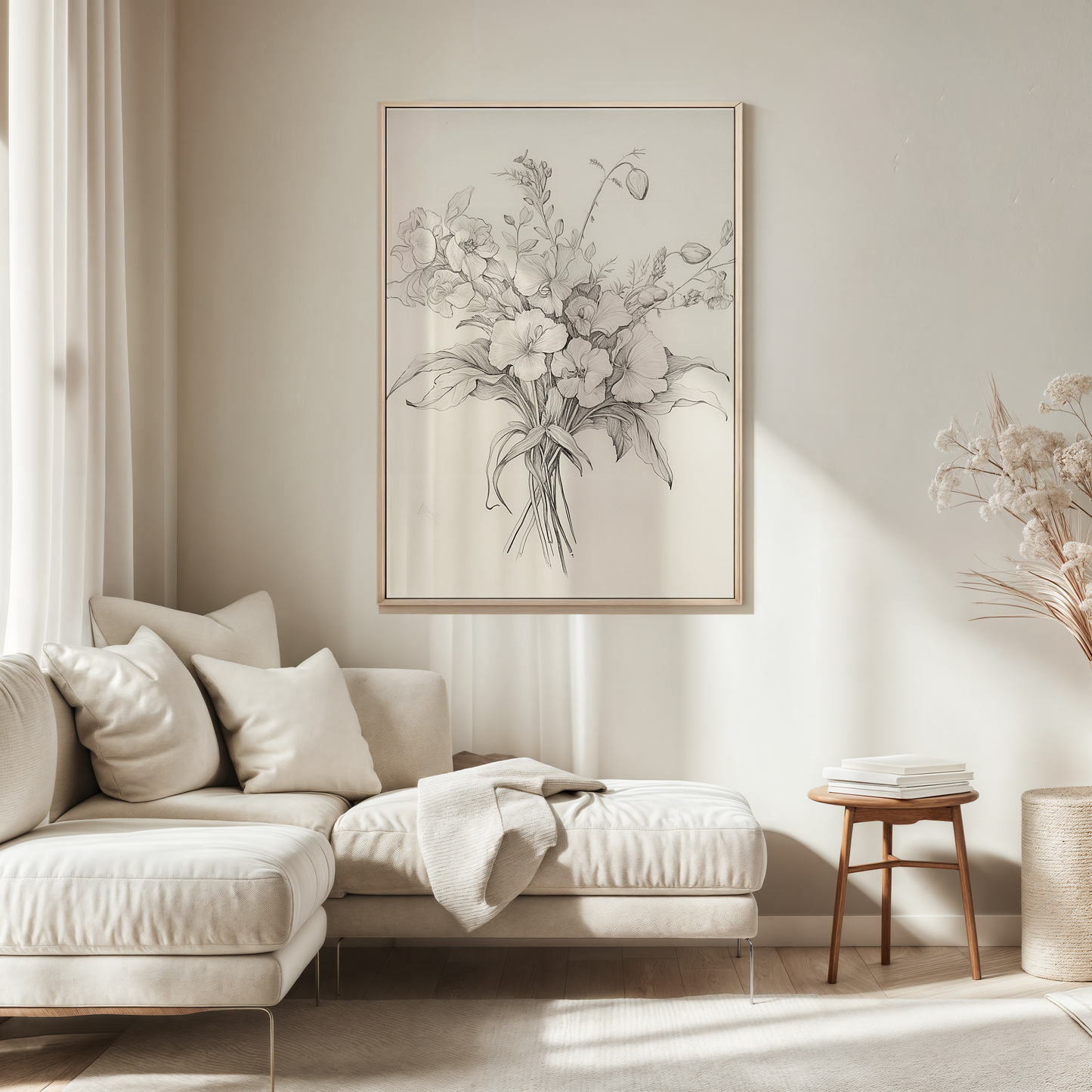 Vintage Flower Sketch Wall Art | Canvas Art, Art Prints & Framed Canvas, antique wildflower bouquet floral botanical sketch illustration poster print, beige white black brown, minimalist botanical canvas framed wall art 