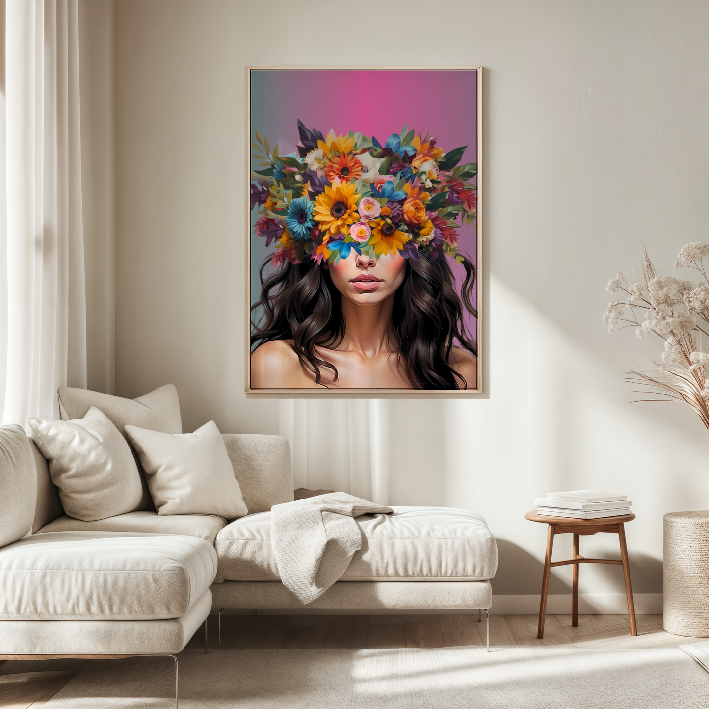 Woman Flower Head | Canvas Art, Art Prints & Framed Canvas, female girl flower head modern maximalism wall art