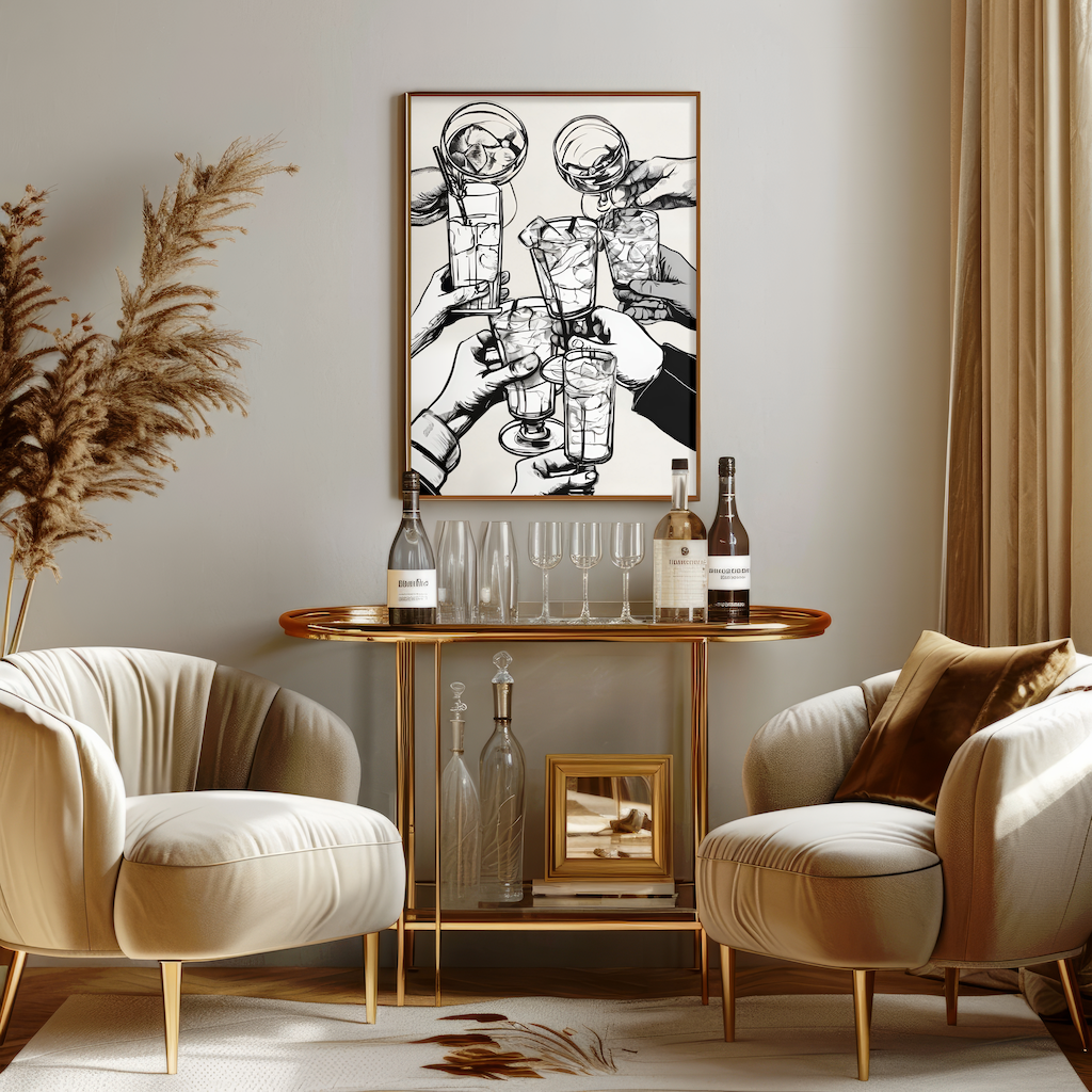 Cheers Bar Cart Art | Canvas Art, Art Prints & Framed Canvas, minimal modern cin cin bar cart kitchen restaurant wall art