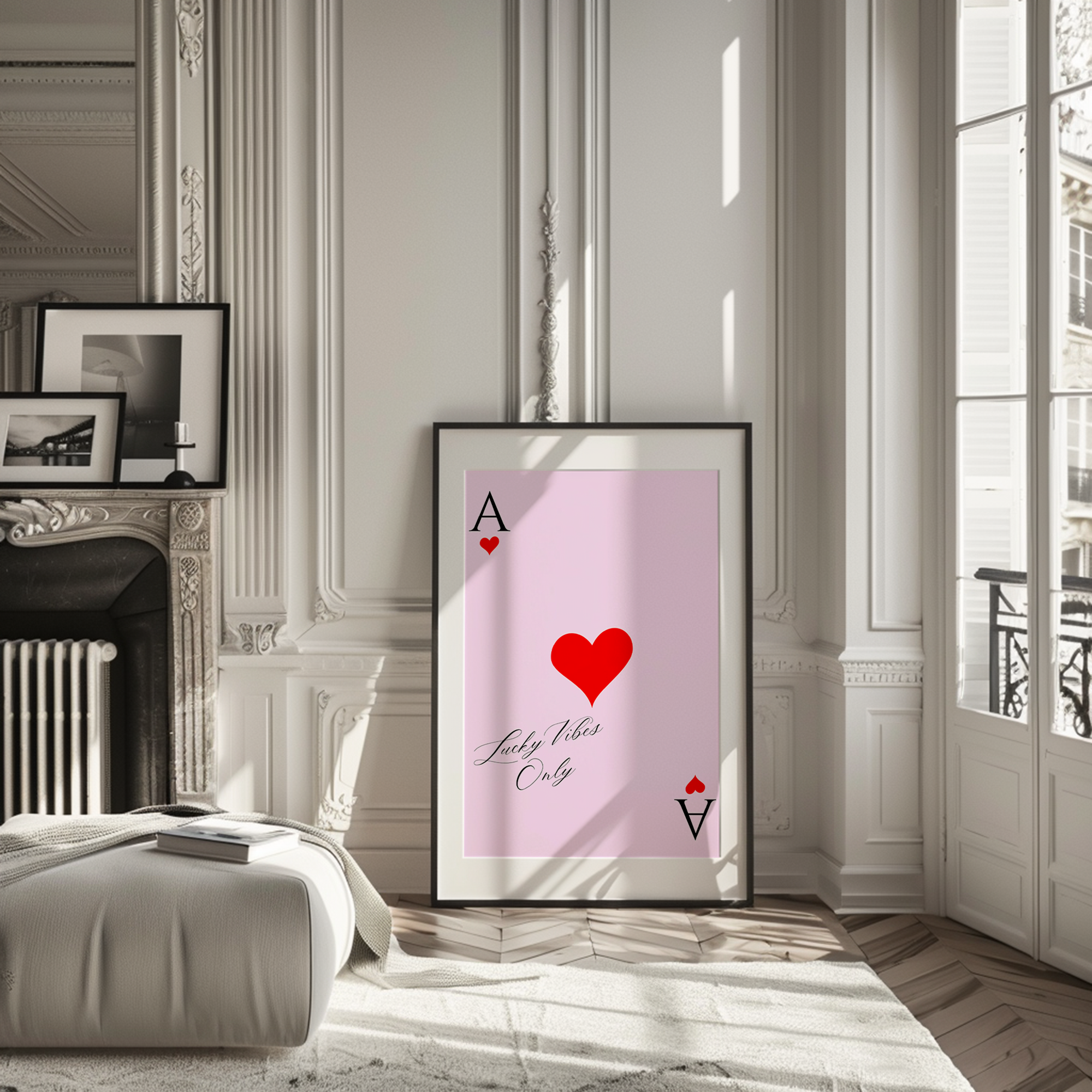 Ace of Hearts Pink Red Wall Art | Canvas Art, Art Prints & Framed Canvas, trendy fashion poster dorm bedroom bar cart kitchen apartment girly typography canvas wall art print