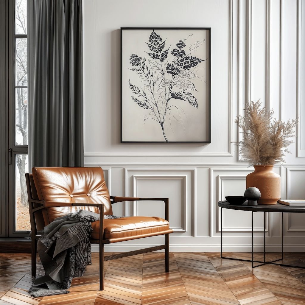 Black Botanical Wall Art | Canvas Art, Art Prints & Framed Canvas, black beige flower stem bouquet boho vintage sketch canvas wall art