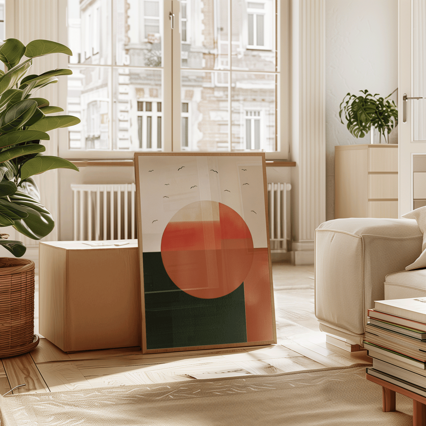 Boho Abstract Wall Art | Canvas Art, Art Prints & Framed Canvas, scandinavian boho nordic norwegian wall art poster print, boho vintage color block orange green beige black, living room dining room bedroom hallway wall art canvas wall art prints