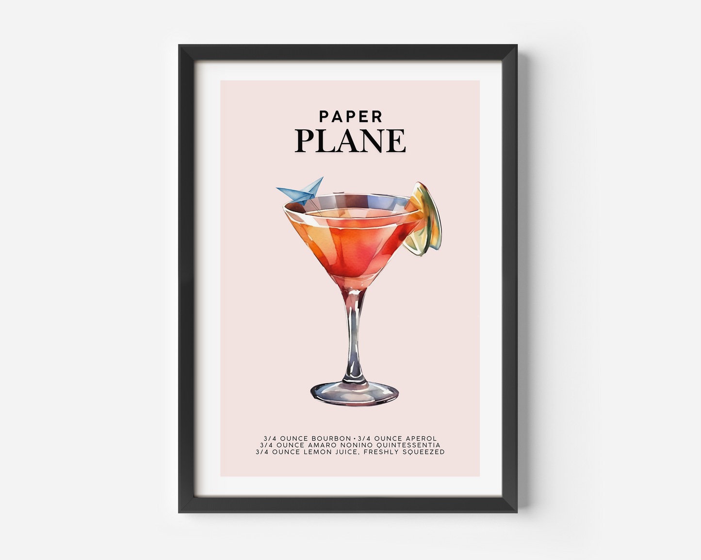 Paper Plane Cocktail Print | Canvas Art, Art Prints & Framed Canvas, signature drink paper plane cocktail poster print, party wedding bar sign, kitchen bar cart canvas wall art print