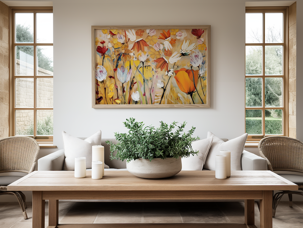 Spring Flower Wall Art | Canvas Art, Art Prints & Framed Canvas, Jostle wall art, orange yellow white botanical oil painting, Jill Martin