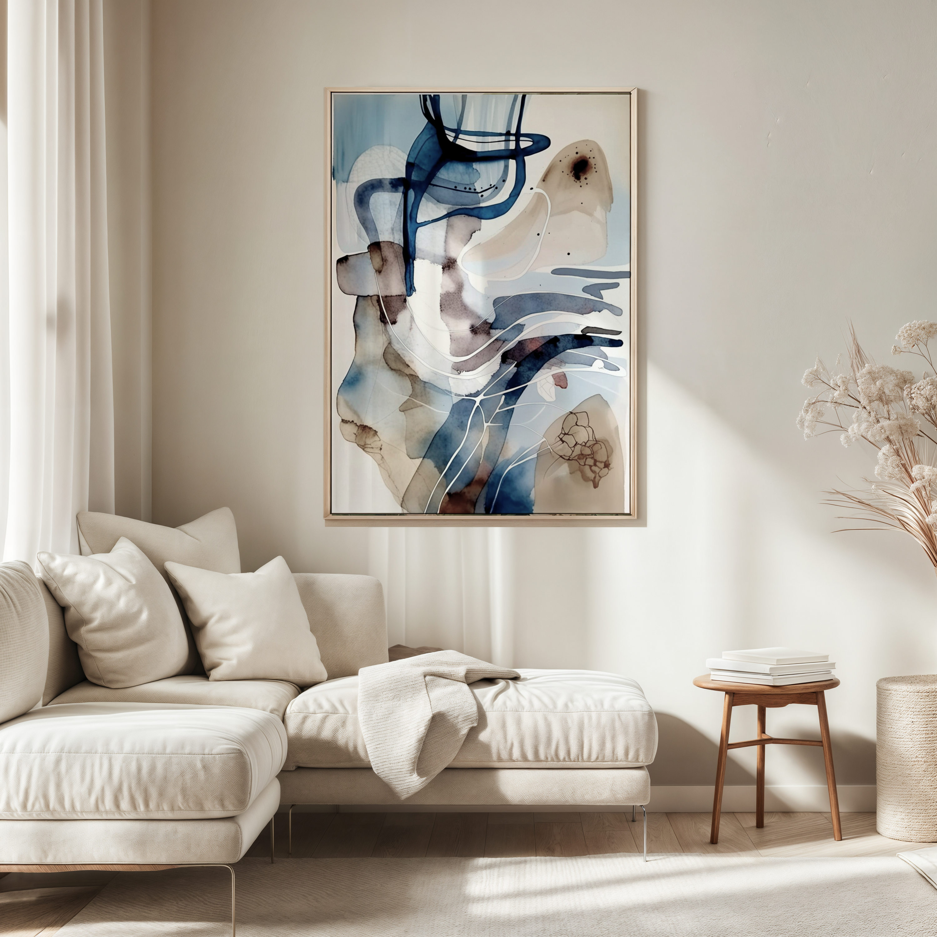 Blue beige White Abstract Art | Canvas Art, Art Prints & Framed Canvas, Abstract Watercolor lines wall art canvas