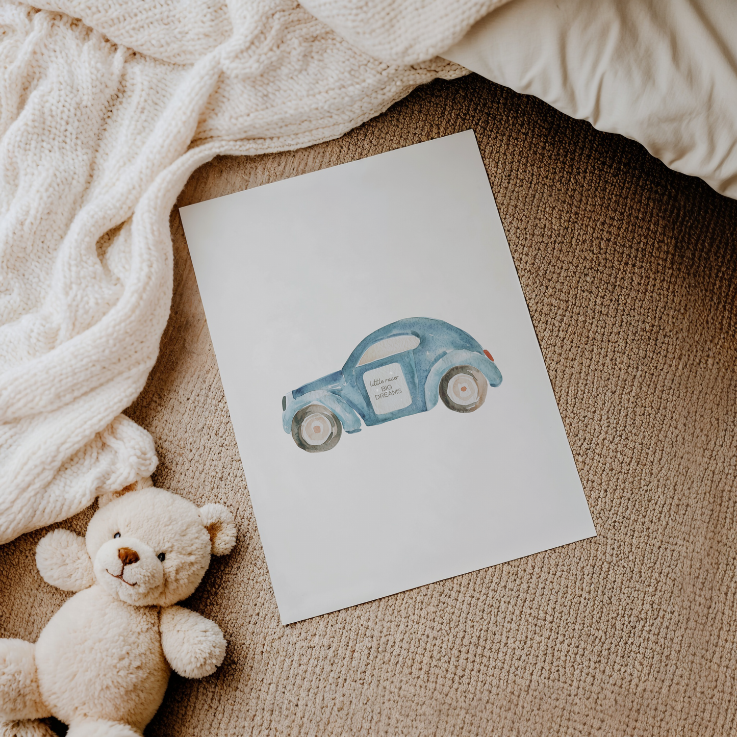 Car Nursery Wall Art | Canvas Art, Art Prints & Framed Canvas, boy neutral bedroom nursery playroom wall art, vintage car, blue car, little racer big dreams