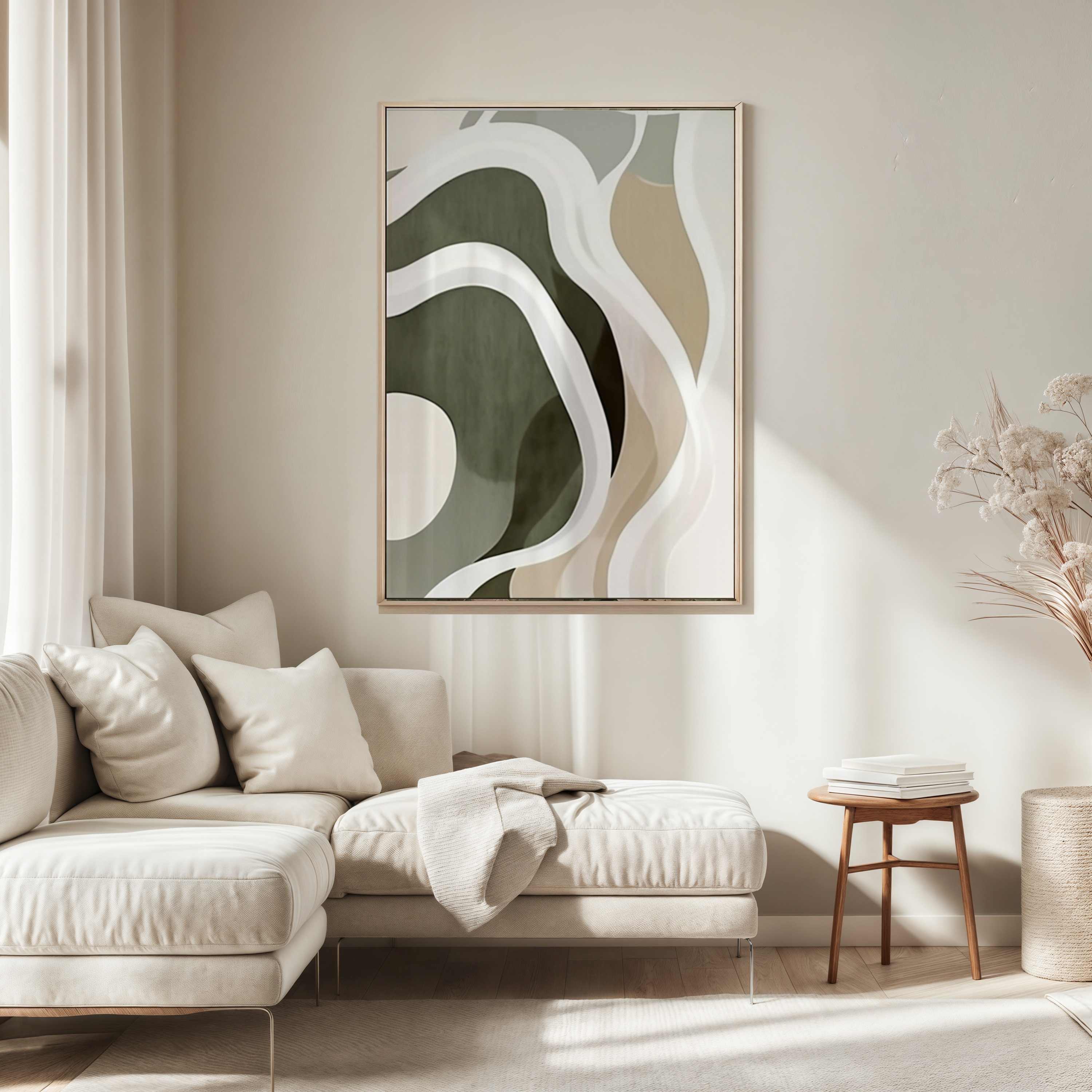 Green Beige Abstract Art | Canvas Art, Art Prints & Framed Canvas, white brown lines minimal geometric shapes canvas wall art