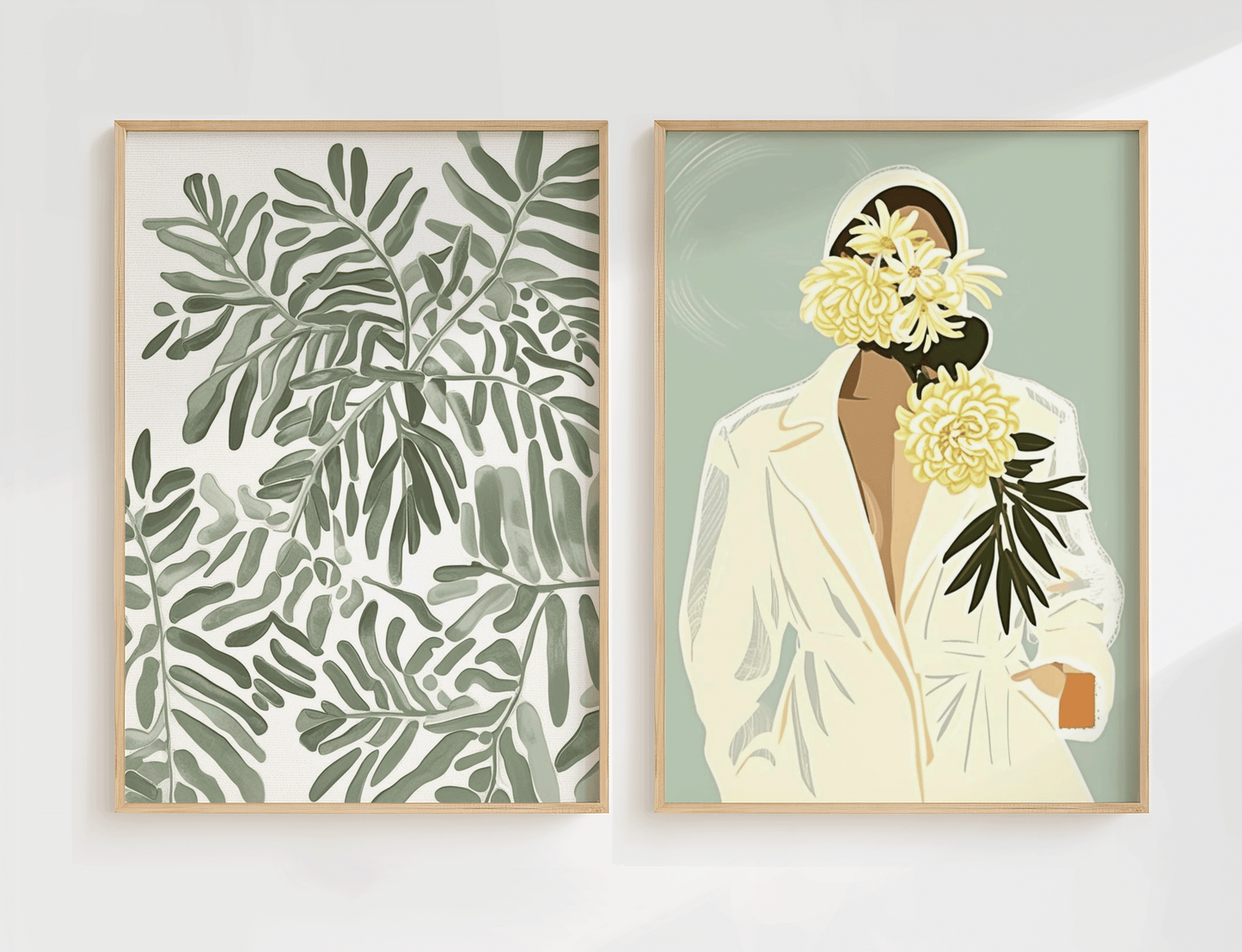 Minimalist Botanical Wall Art | Canvas Art, Art Prints & Framed Canvas, watercolor green leaf floral muted vintage boho trendy abstract canvas wall art print, bedroom bathroom spa hallway living room dining room, minimal modern nature spring, set of 2 set of 3