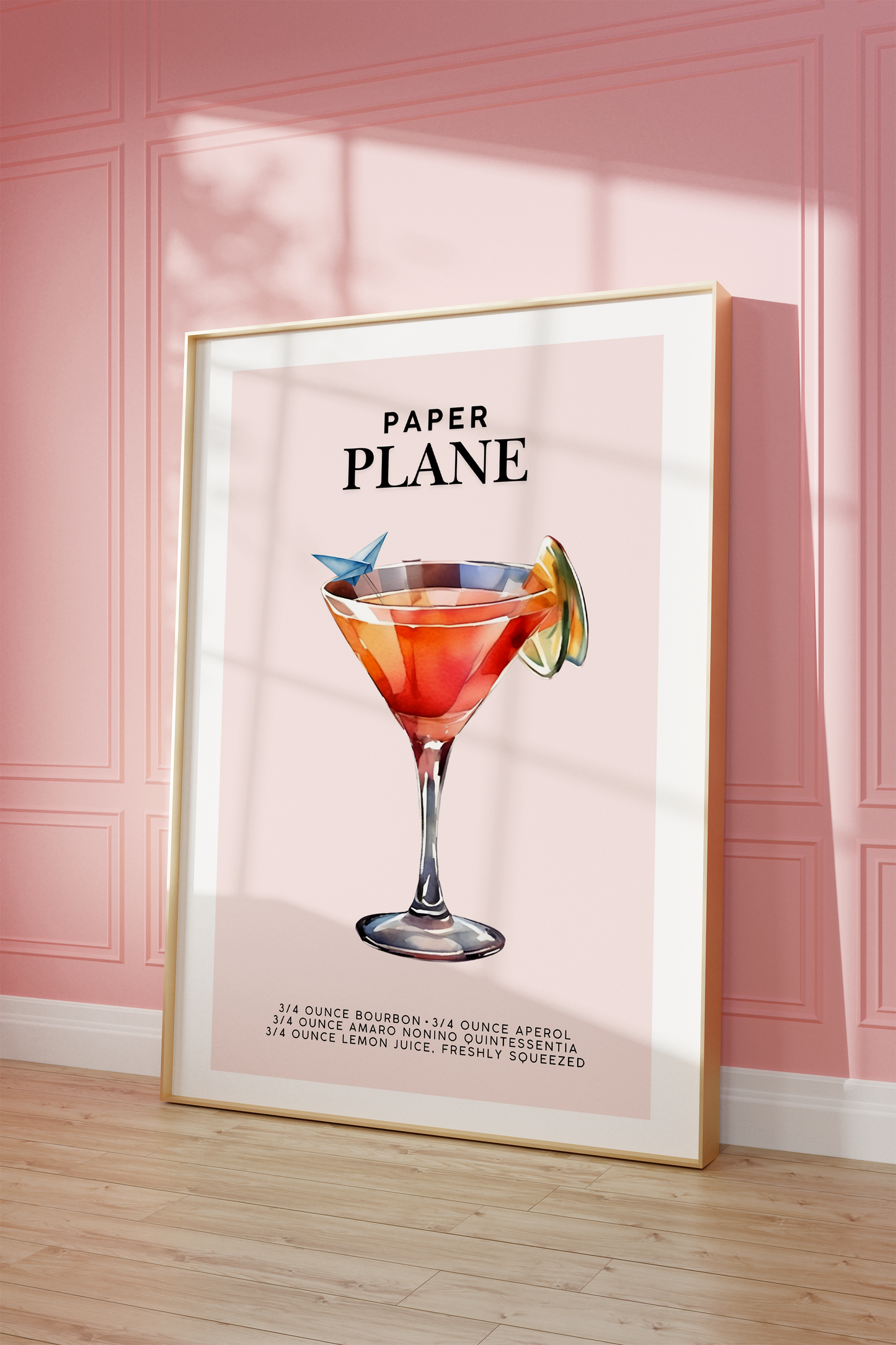 Paper Plane Cocktail Print | Canvas Art, Art Prints & Framed Canvas, signature drink paper plane cocktail poster print, party wedding bar sign, kitchen bar cart canvas wall art print