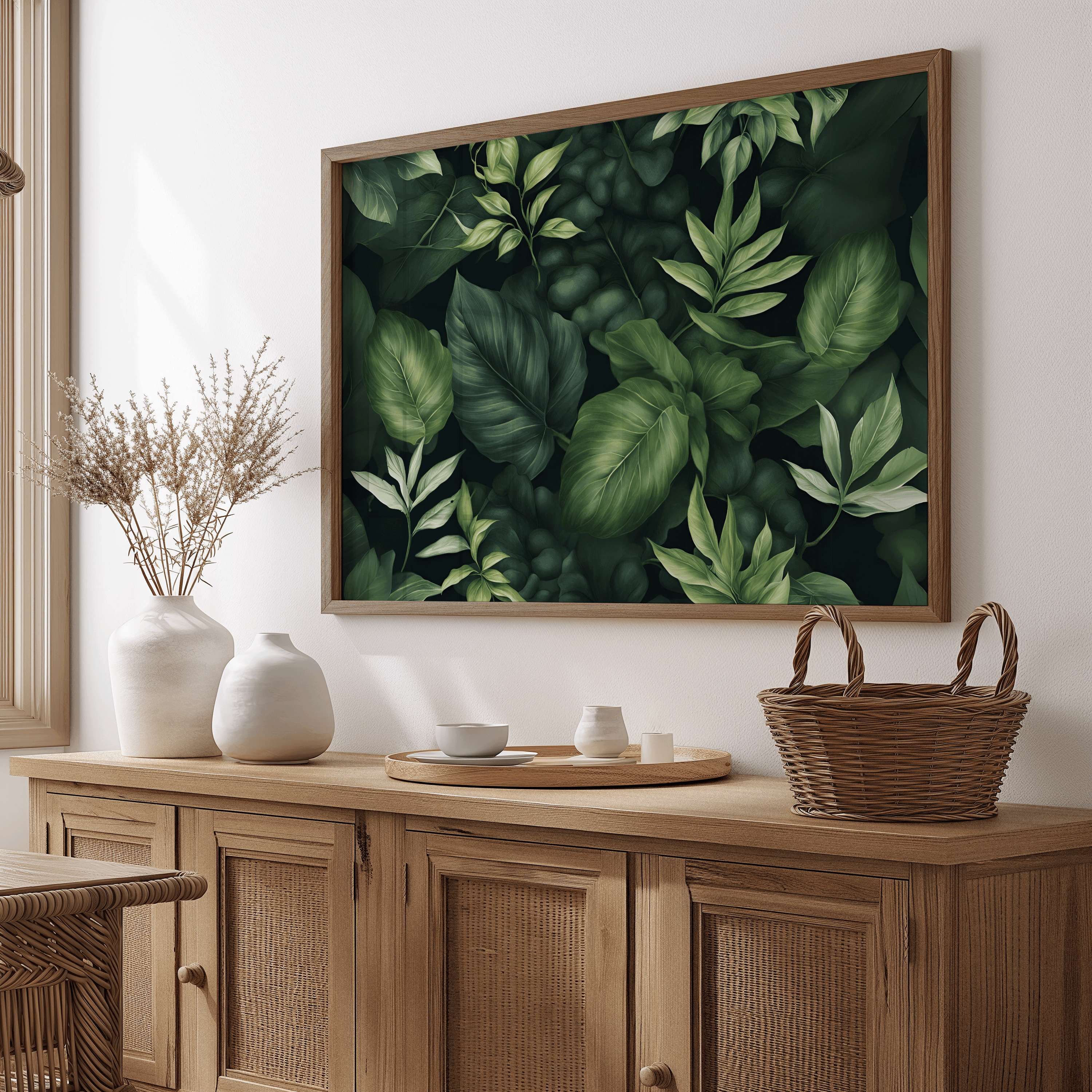 Green Monstera Canvas Print | Canvas Art, Art Prints & Framed Canvas, botanical emerald green leaves collage canvas wall art for living room bedroom bathroom nature inspired landscape wall art print