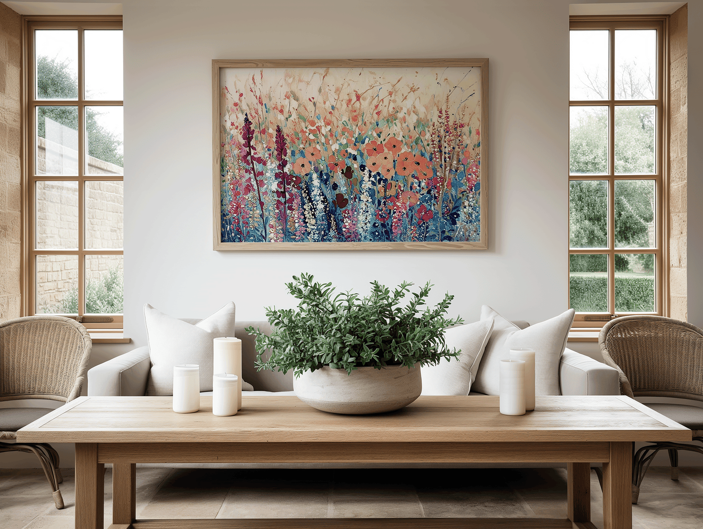 Wildflower Landscape Canvas Print | Canvas Art, Art Prints & Framed Canvas, pink orange blue green purple flower floral botanical colorful vibrant canvas wall art, living room spring landscape, dining room, hallway bedroom canvas print