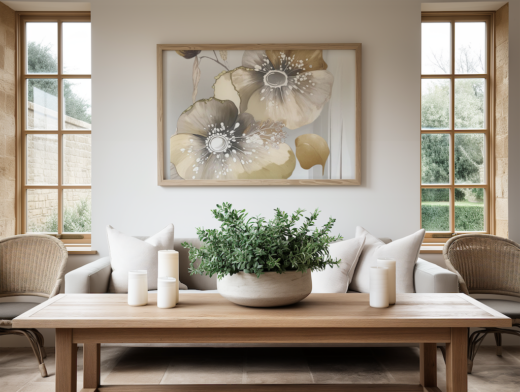 Abstract Flowers Art | Canvas Art, Art Prints & Framed Canvas, Taupe Spring Poppy II Wall Art, great big canvas, beige gold white 