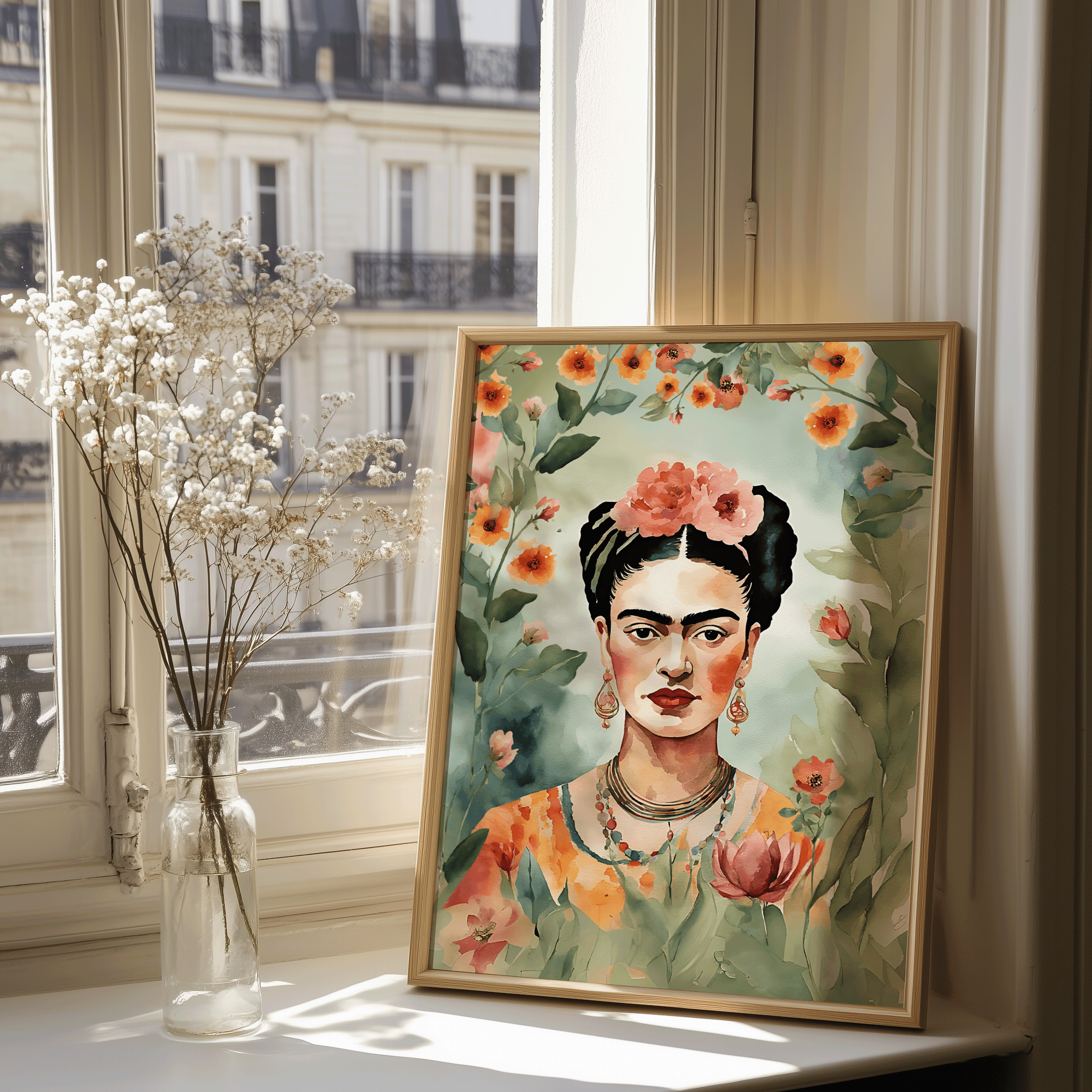 Frida Kahlo Wall Art | Canvas Art, Art Prints & Framed Canvas,  flower botanical floral colorful canvas wall art print, mexico artist, watercolor illustration, feminine artwork, living room, bedroom, dining room, hallway gallery wall, set of 2 set of 3 prints