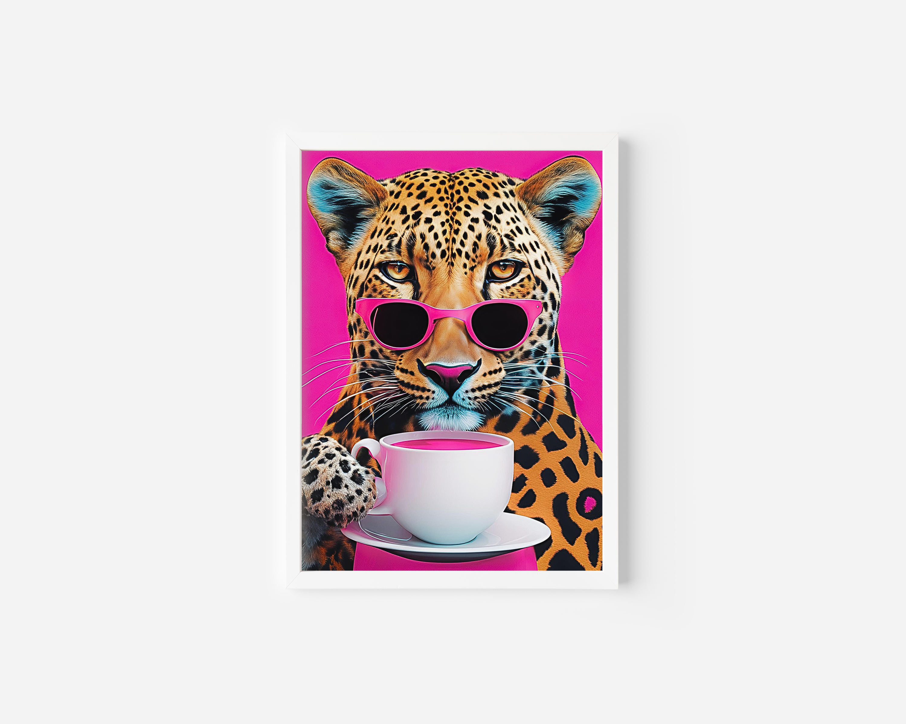 Leopard Drinking Coffee Print | Canvas Art, Art Prints & Framed Canvas