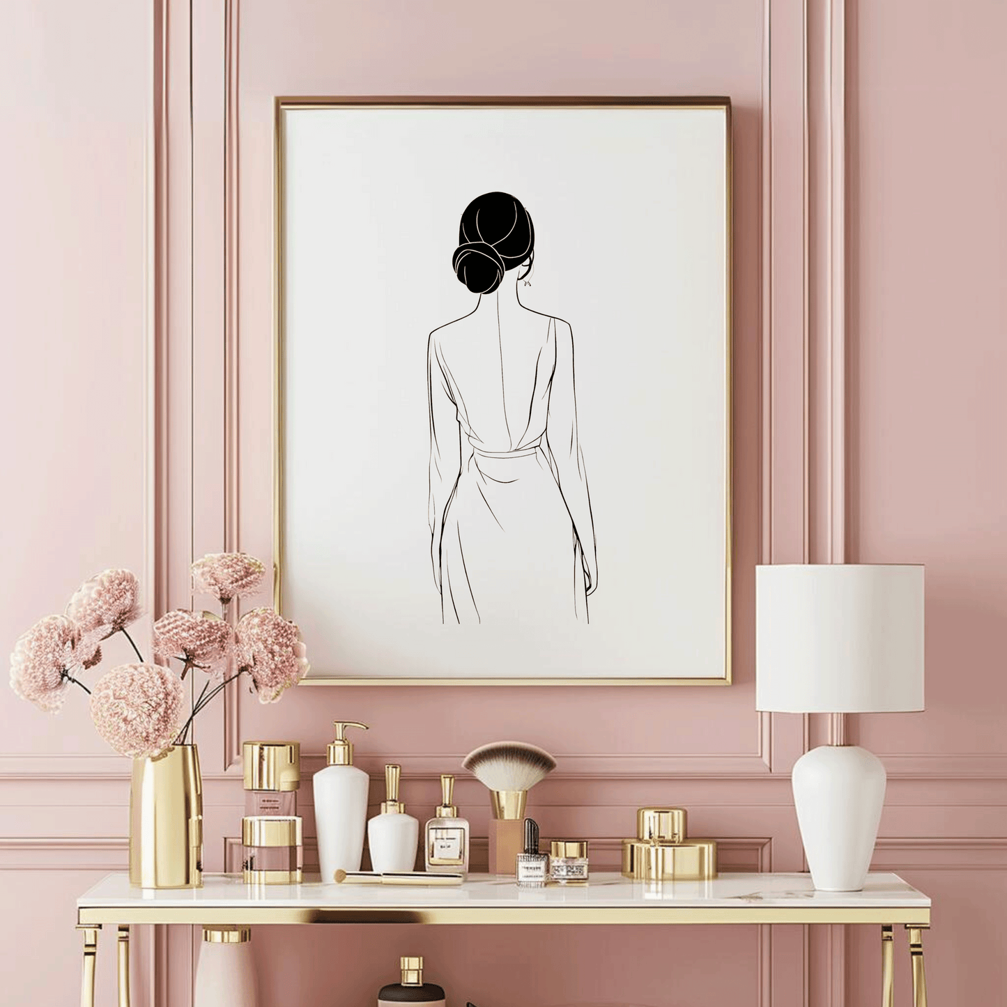 Black and White Minimalist Wall Art | Canvas Art, Art Prints & Framed Canvas, line art sketch of a feminine woman with a low bun, modern minimal canvas wall art print for living room or bedroom