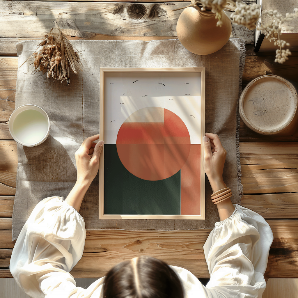 Boho Abstract Wall Art | Canvas Art, Art Prints & Framed Canvas, scandinavian boho nordic norwegian wall art poster print, boho vintage color block orange green beige black, living room dining room bedroom hallway wall art canvas wall art prints