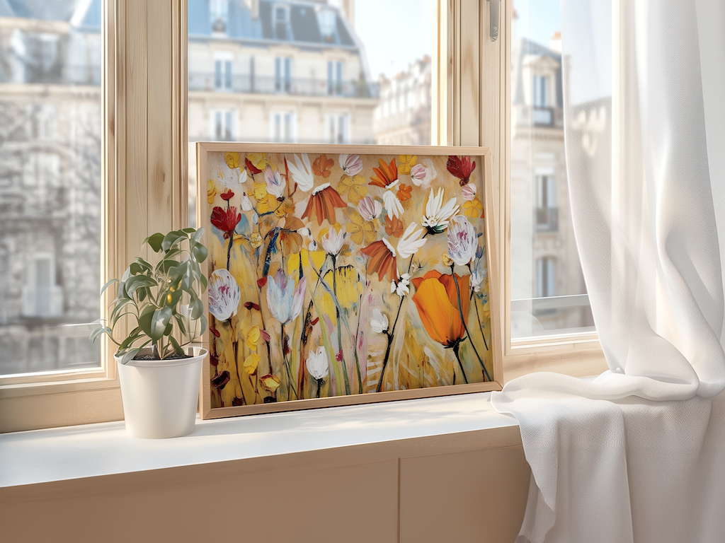 Spring Flower Wall Art | Canvas Art, Art Prints & Framed Canvas, Jostle wall art, orange yellow white botanical oil painting, Jill Martin