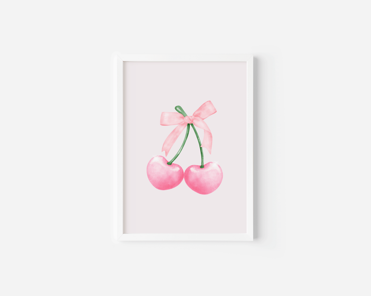 Cherry Bow Nursery Wall Art | Canvas Art, Art Prints & Framed Canvas, watercolor pink cherries coquette bow, newborn baby girl nursery bedroom play room dorm canvas wall art prints, set of 2, set of 3