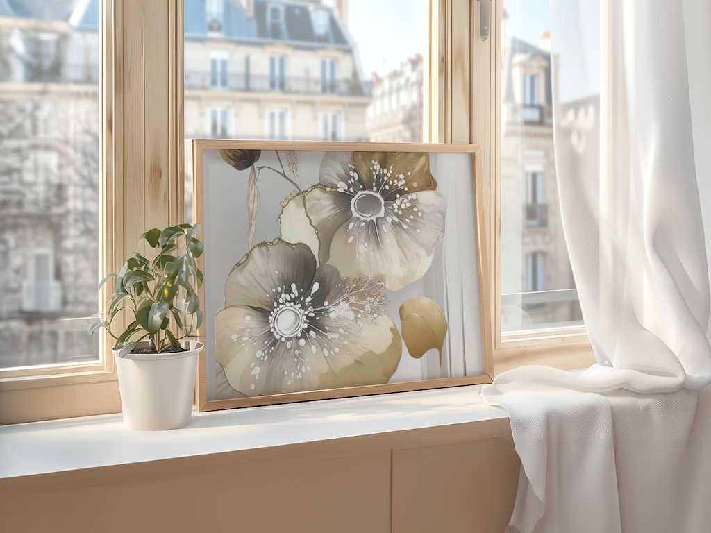 Abstract Flowers Art | Canvas Art, Art Prints & Framed Canvas, Taupe Spring Poppy II Wall Art, great big canvas, beige gold white 