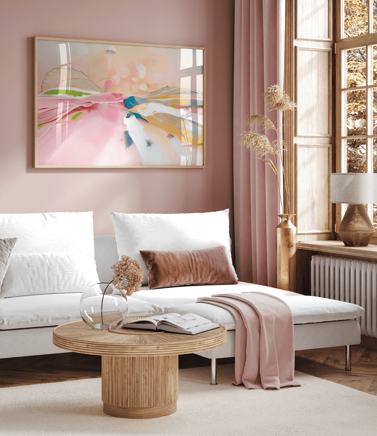 oversized abstract canvas wall art, pink colourful colorful modern contemporary abstract artwork, living room dining room hallway entryway bedroom framed canvas wall art