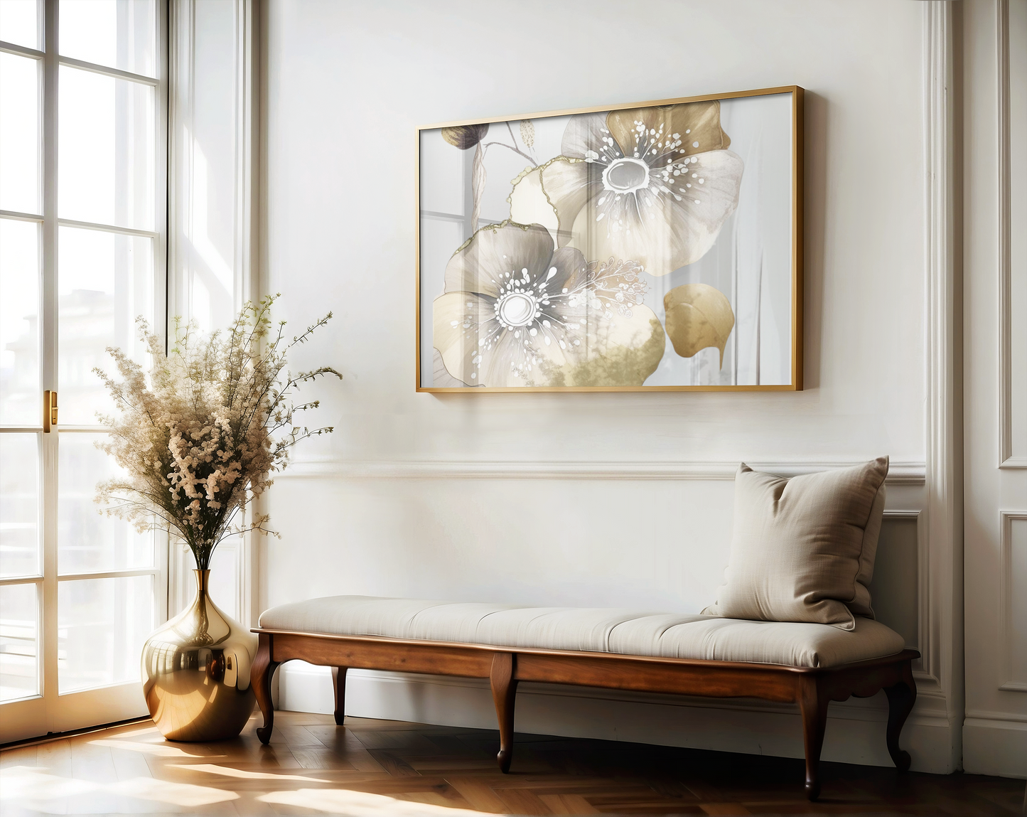 Abstract Flowers Art | Canvas Art, Art Prints & Framed Canvas, Taupe Spring Poppy II Wall Art, great big canvas, beige gold white 