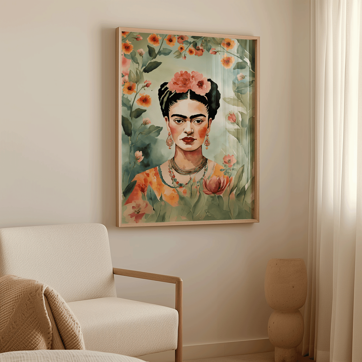 Frida Kahlo Wall Art | Canvas Art, Art Prints & Framed Canvas,  flower botanical floral colorful canvas wall art print, mexico artist, watercolor illustration, feminine artwork, living room, bedroom, dining room, hallway gallery wall, set of 2 set of 3 prints