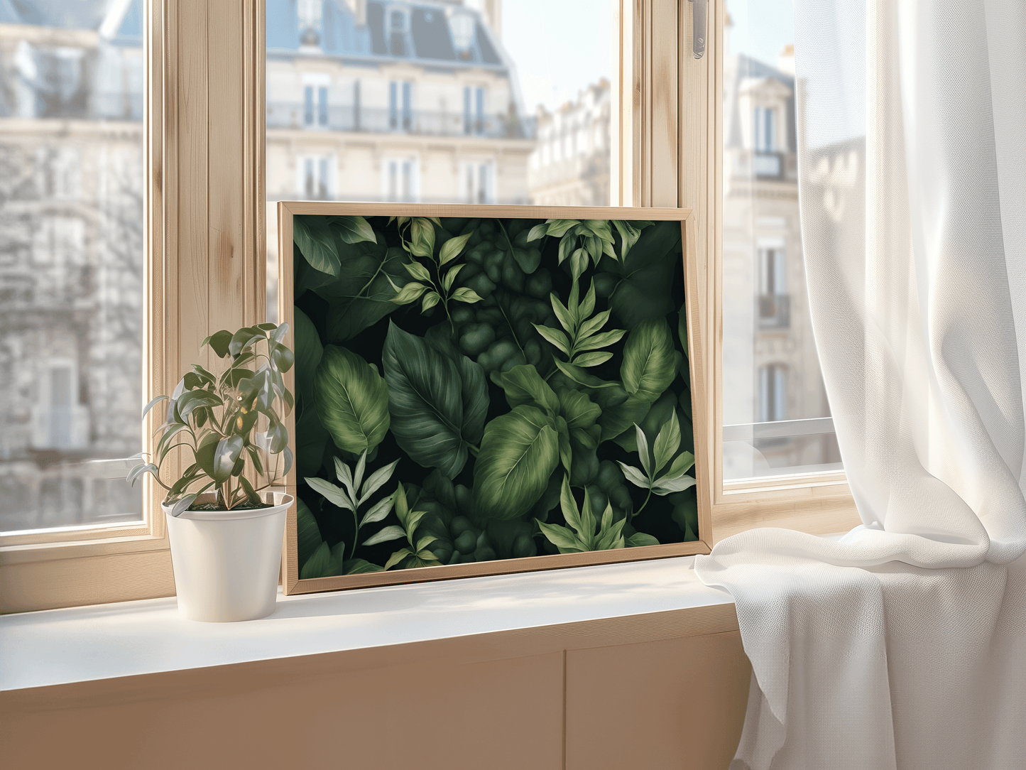 Green Monstera Canvas Print | Canvas Art, Art Prints & Framed Canvas, botanical emerald green leaves collage canvas wall art for living room bedroom bathroom nature inspired landscape wall art print