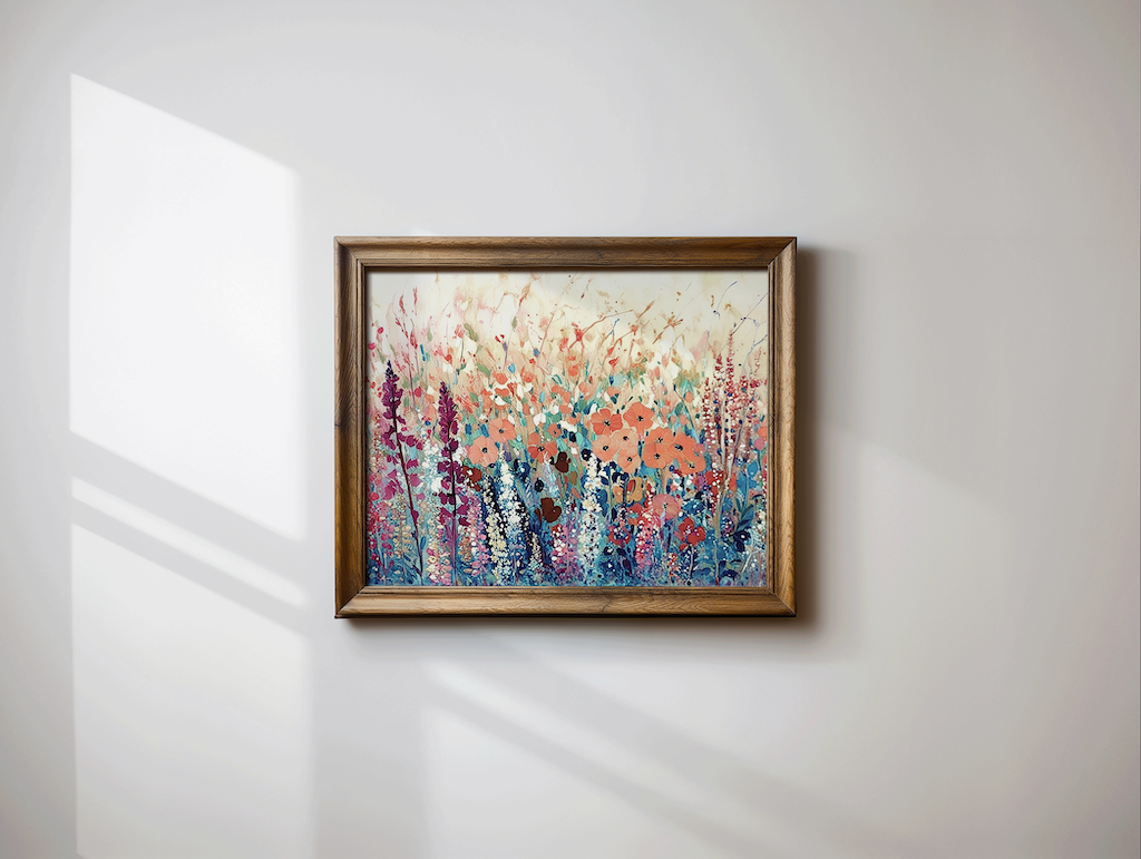 Wildflower Landscape Canvas Print | Canvas Art, Art Prints & Framed Canvas, pink orange blue green purple flower floral botanical colorful vibrant canvas wall art, living room spring landscape, dining room, hallway bedroom canvas print