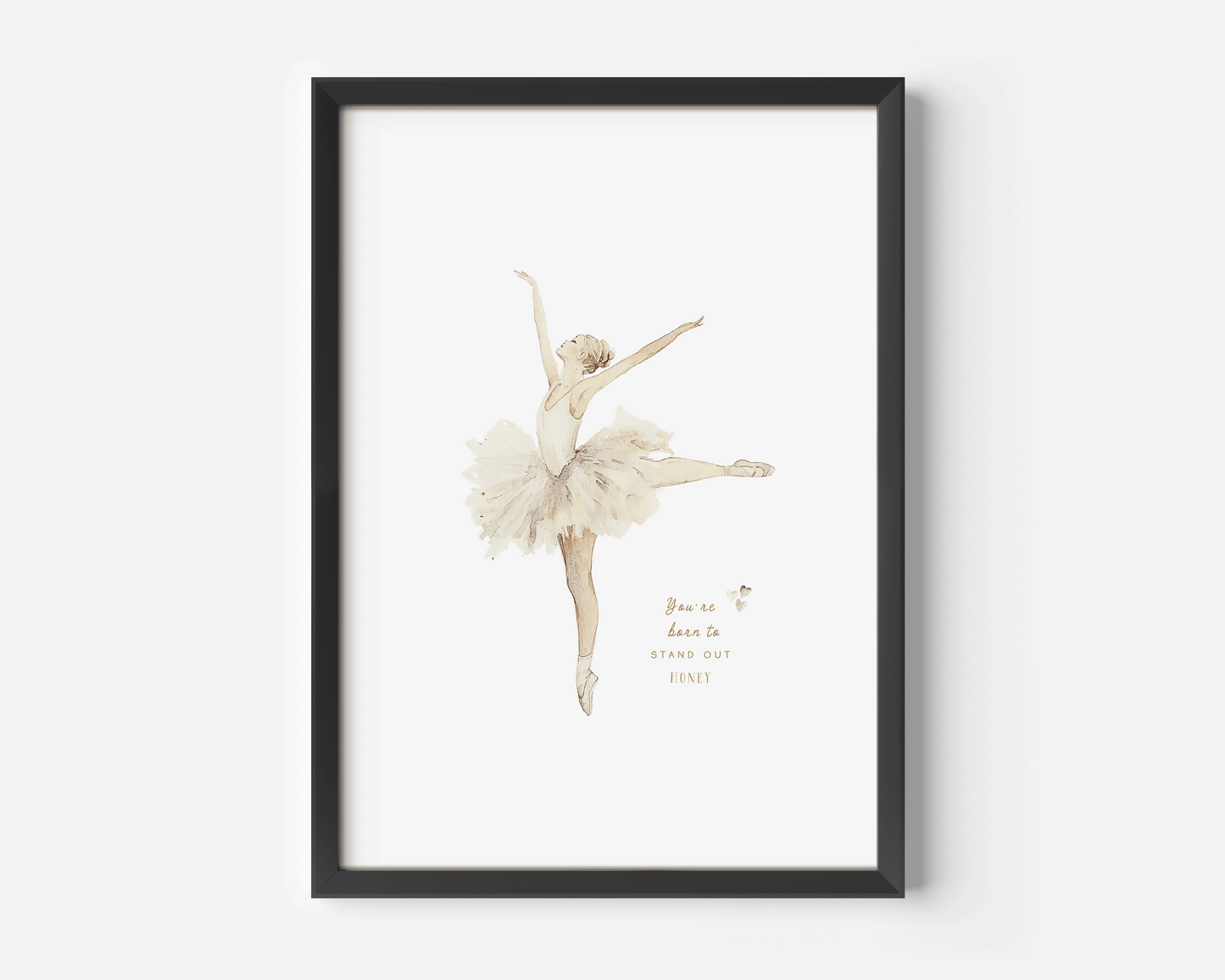 Ballerina Nursery Wall Art | Canvas Art, Art Prints & Framed Canvas, boho vintage beige tutu ballerina arabesque pose pointe, you are born to stand out honey typography text inspirational quote poster print, girl newborn kids nursery bedroom playroom canvas wall art, beige neutral hearts